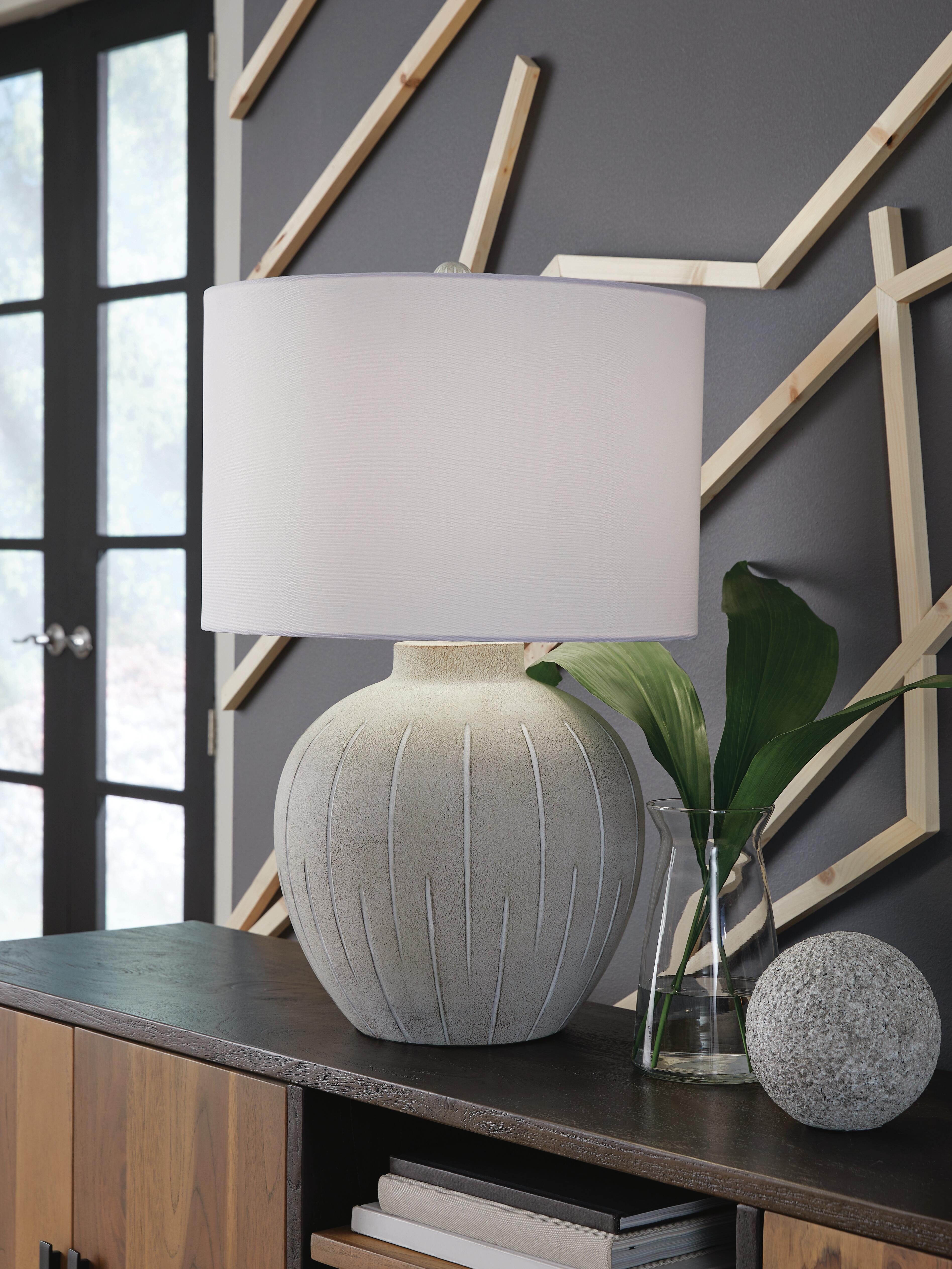 Dar Furniture - Ashley Furniture - Calbert Table Lamp - Poly Table Lamp (1/CN) / Warm Gray - L235824