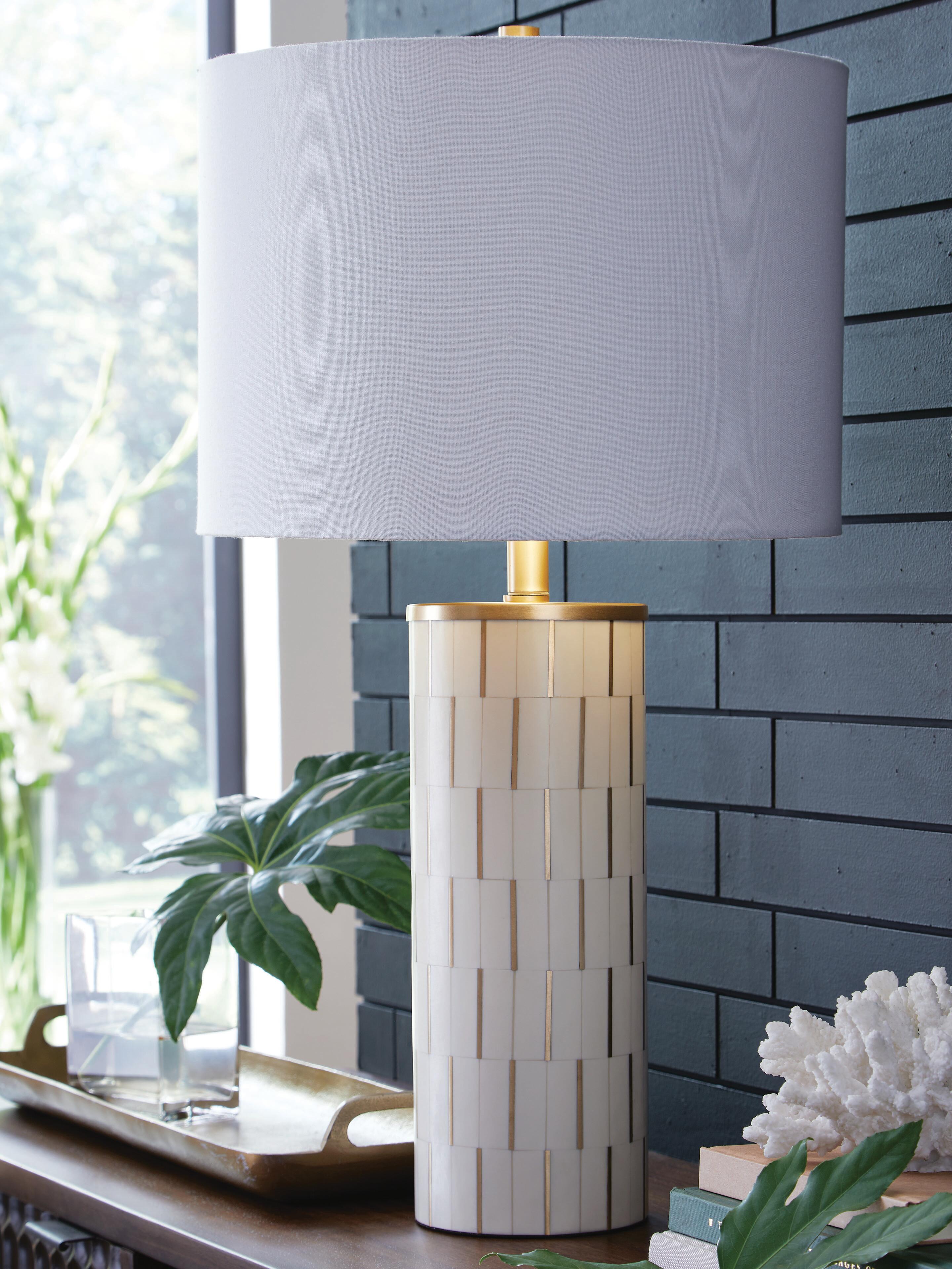 Dar Furniture - Ashley Furniture - Faridworth Table Lamp - Poly Table Lamp (1/CN) / White/Gold Finish - L235954