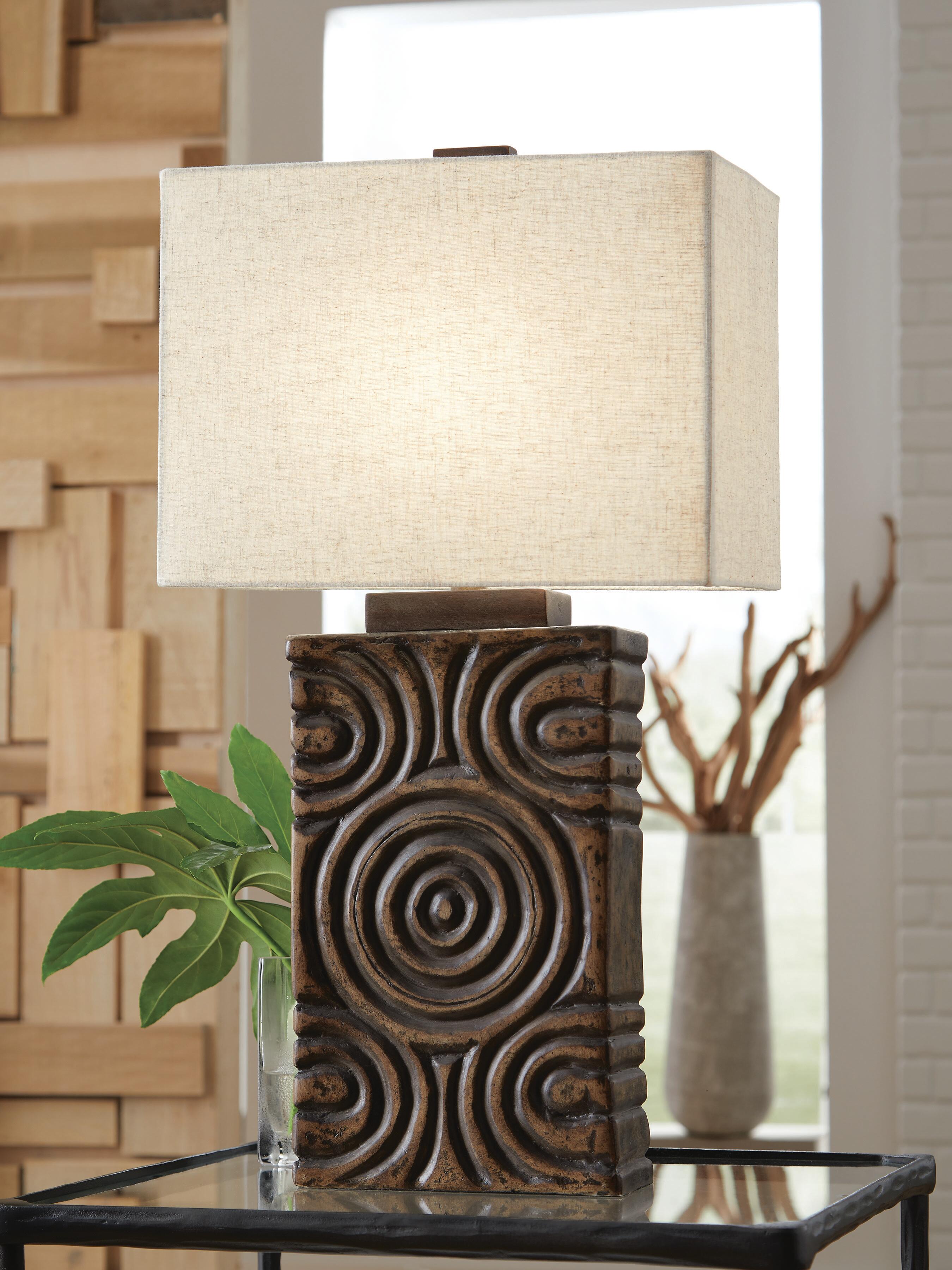 Dar Furniture - Ashley Furniture - Heathbury Table Lamp - Paper Table Lamp (1/CN) / Antique Brown - L235964