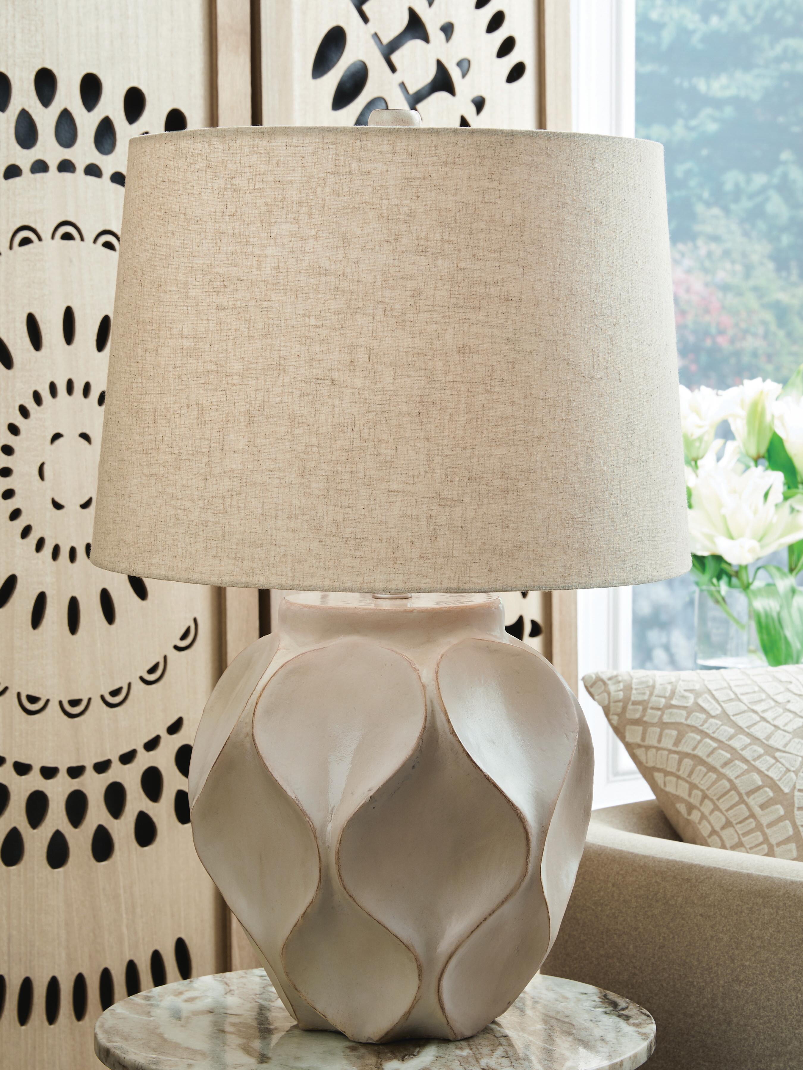 Dar Furniture - Ashley Furniture - Edselham Table Lamp - Paper Table Lamp (1/CN) / Distressed Cream - L235974
