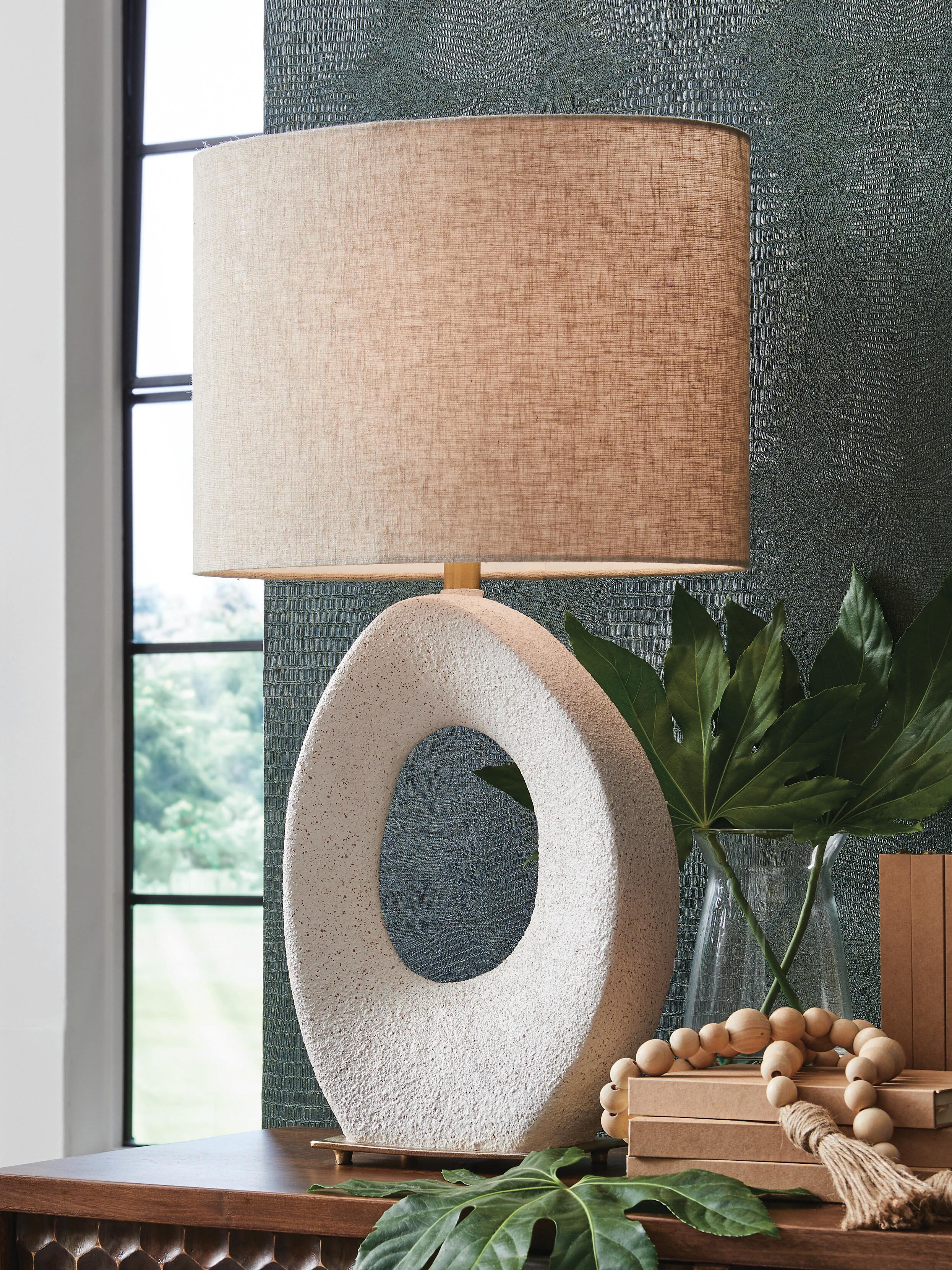 Dar Furniture - Ashley Furniture - Trentlen Table Lamp - Paper Table Lamp (1/CN) / Cream/Gold Finish - L235984