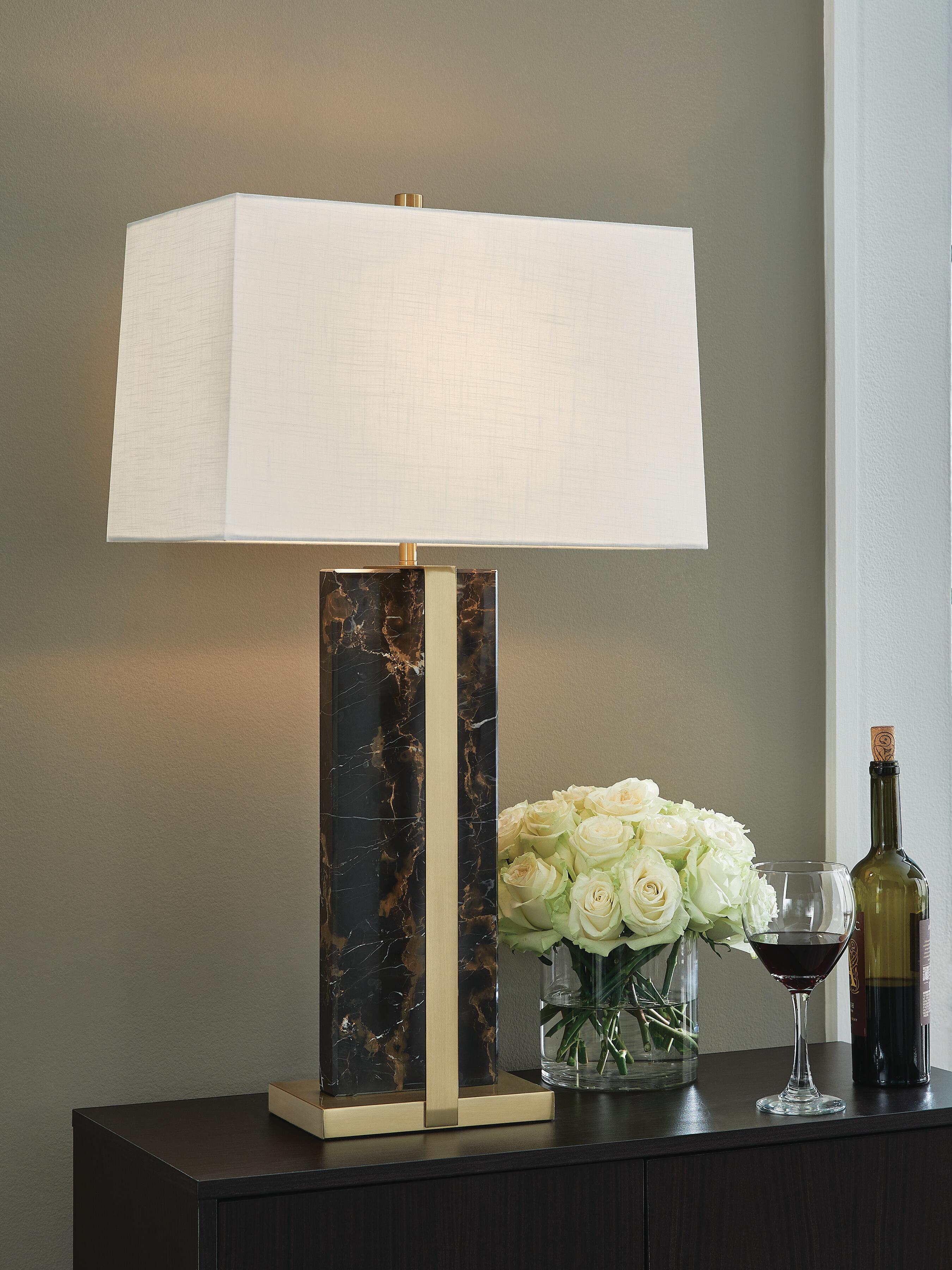 Dar Furniture - Ashley Furniture - Neonish Table Lamp - Marble Table Lamp (1/CN) / Black/Gold Finish - L428984
