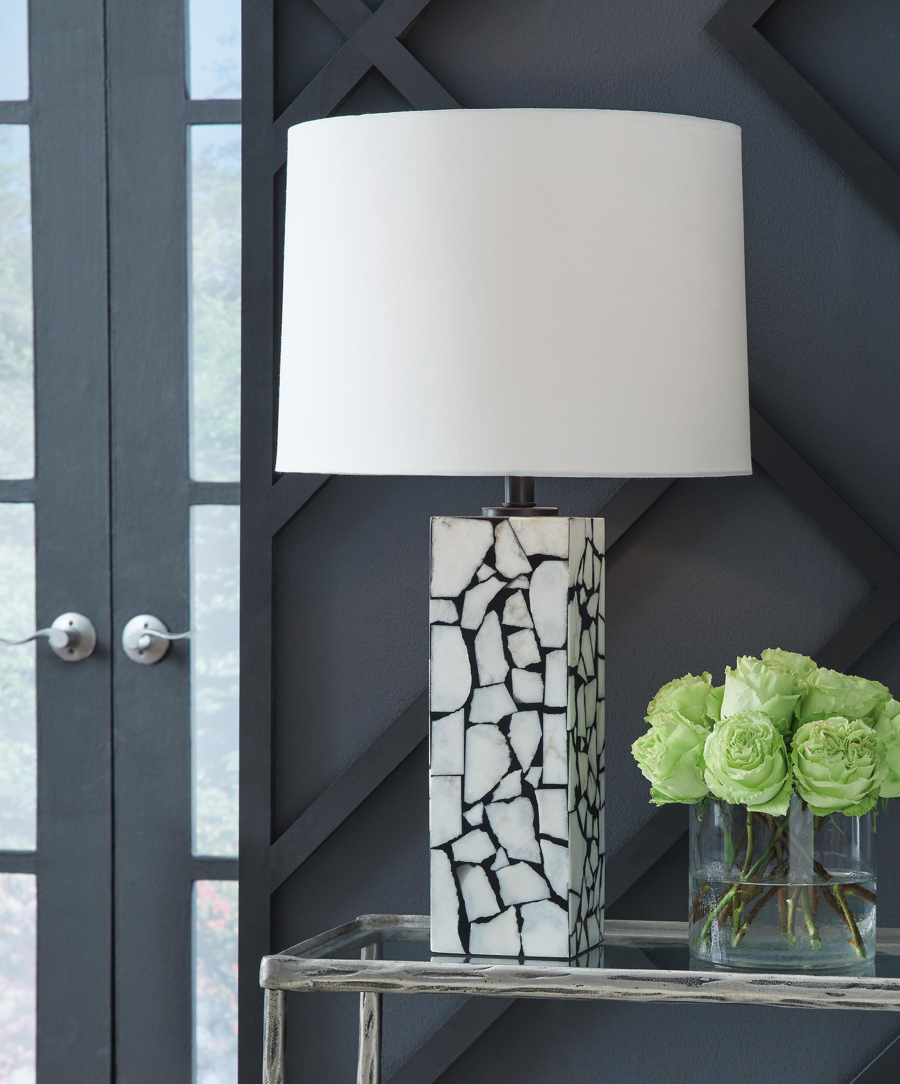 Dar Furniture - Ashley Furniture - Macaria Table Lamp - Marble Table Lamp (1/CN) / White/Black - L429044