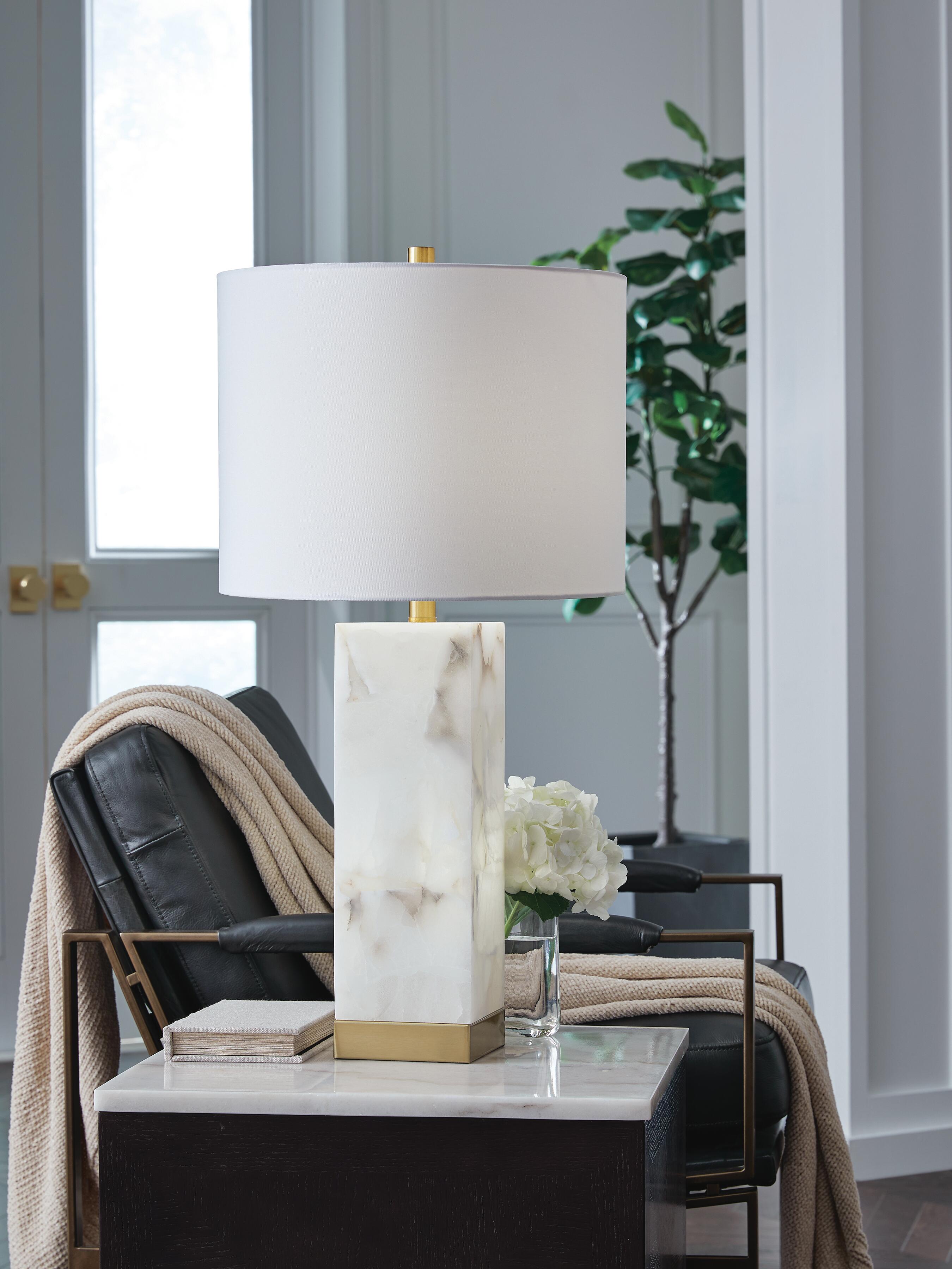 Dar Furniture - Ashley Furniture - Linderfield Table Lamp - Alabaster Table Lamp (1/CN) / White/Gold Finish - L429094