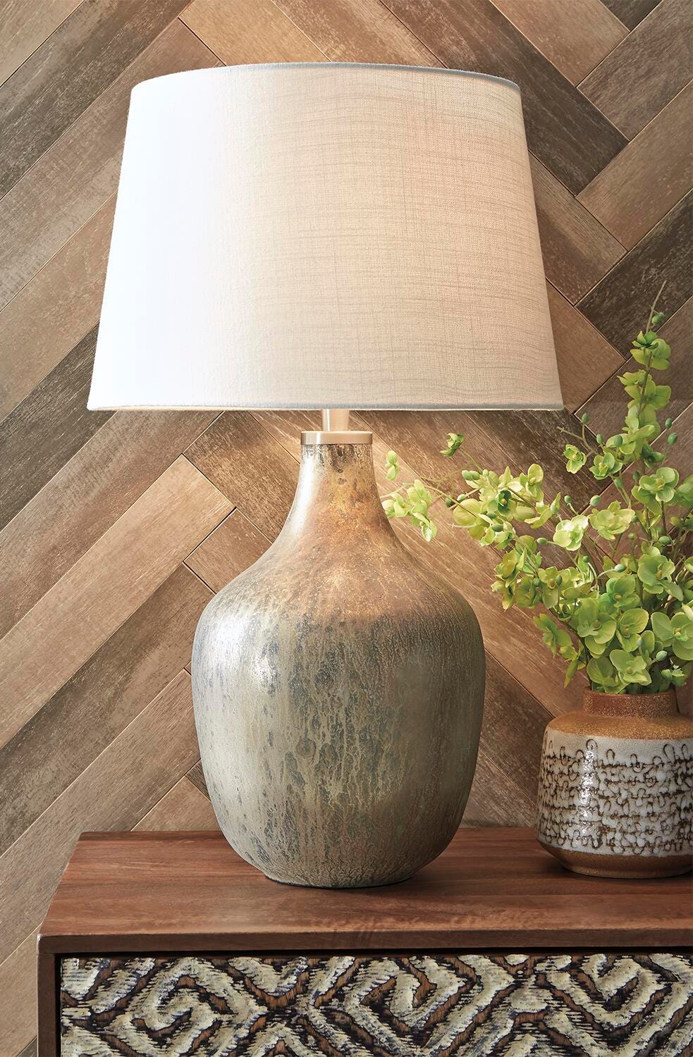 Dar Furniture - Ashley Furniture - Mari Table Lamp - Glass Table Lamp (1/CN) / Gray/Gold Finish - L430664