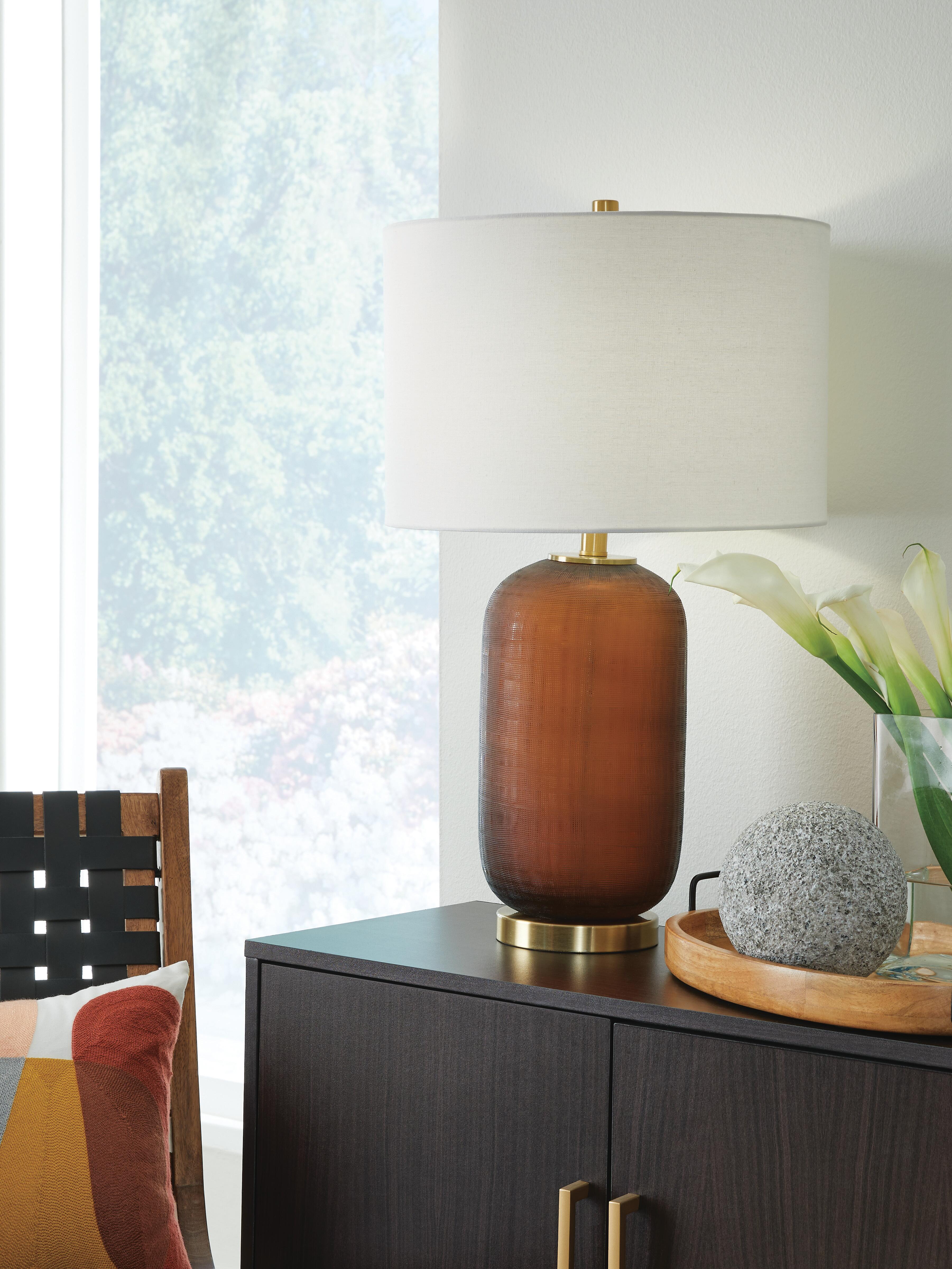 Dar Furniture - Ashley Furniture - Farberman Table Lamp - Glass Table Lamp (1/CN) / Amber - L430864