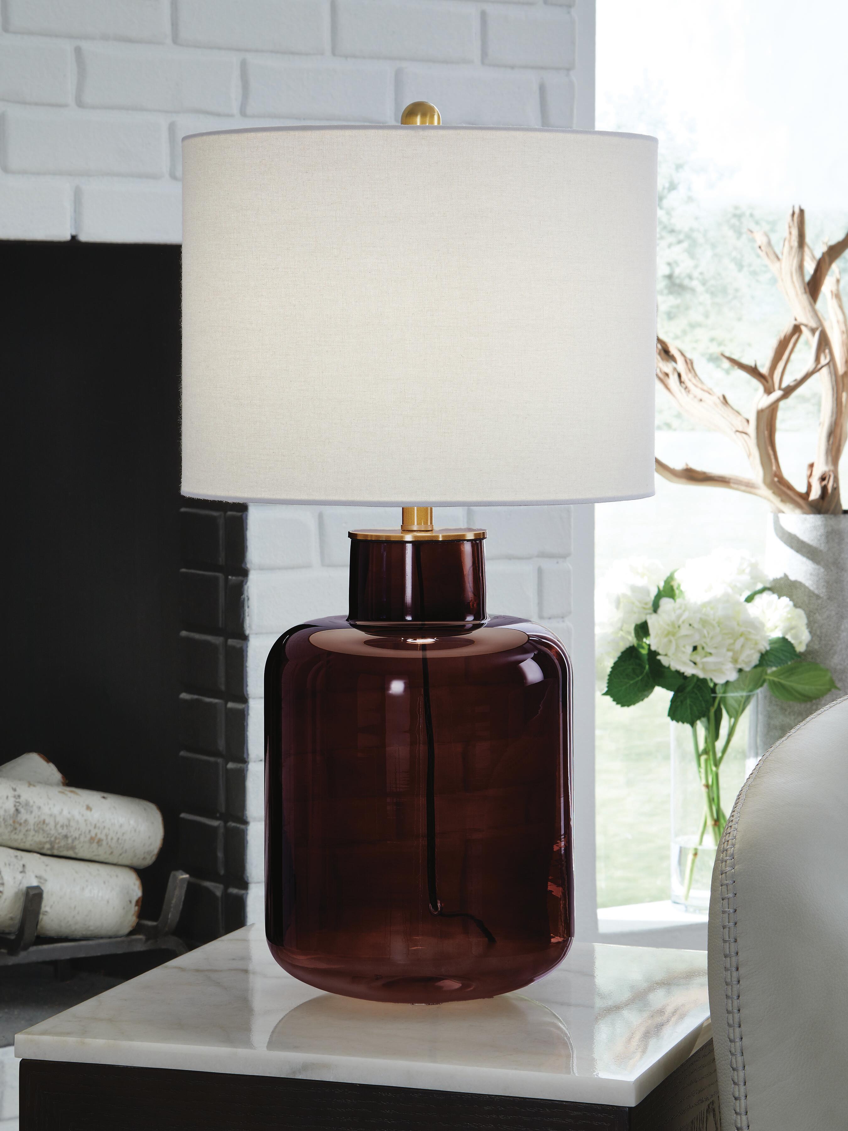 Dar Furniture - Ashley Furniture - Mette Table Lamp - Glass Table Lamp (1/CN) / Brown/Gold Finish - L430924