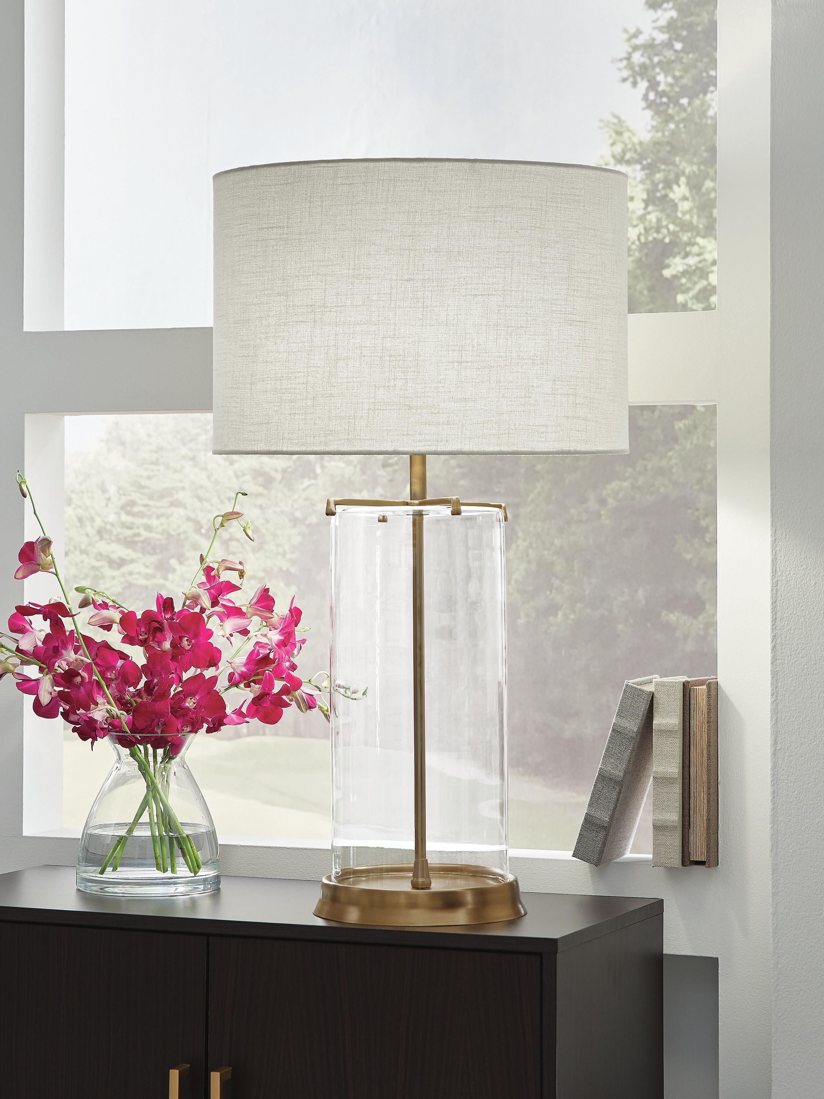 Dar Furniture - Ashley Furniture - Gizeh Table Lamp - Glass Table Lamp (1/CN) / Clear/Gold Finish - L430954