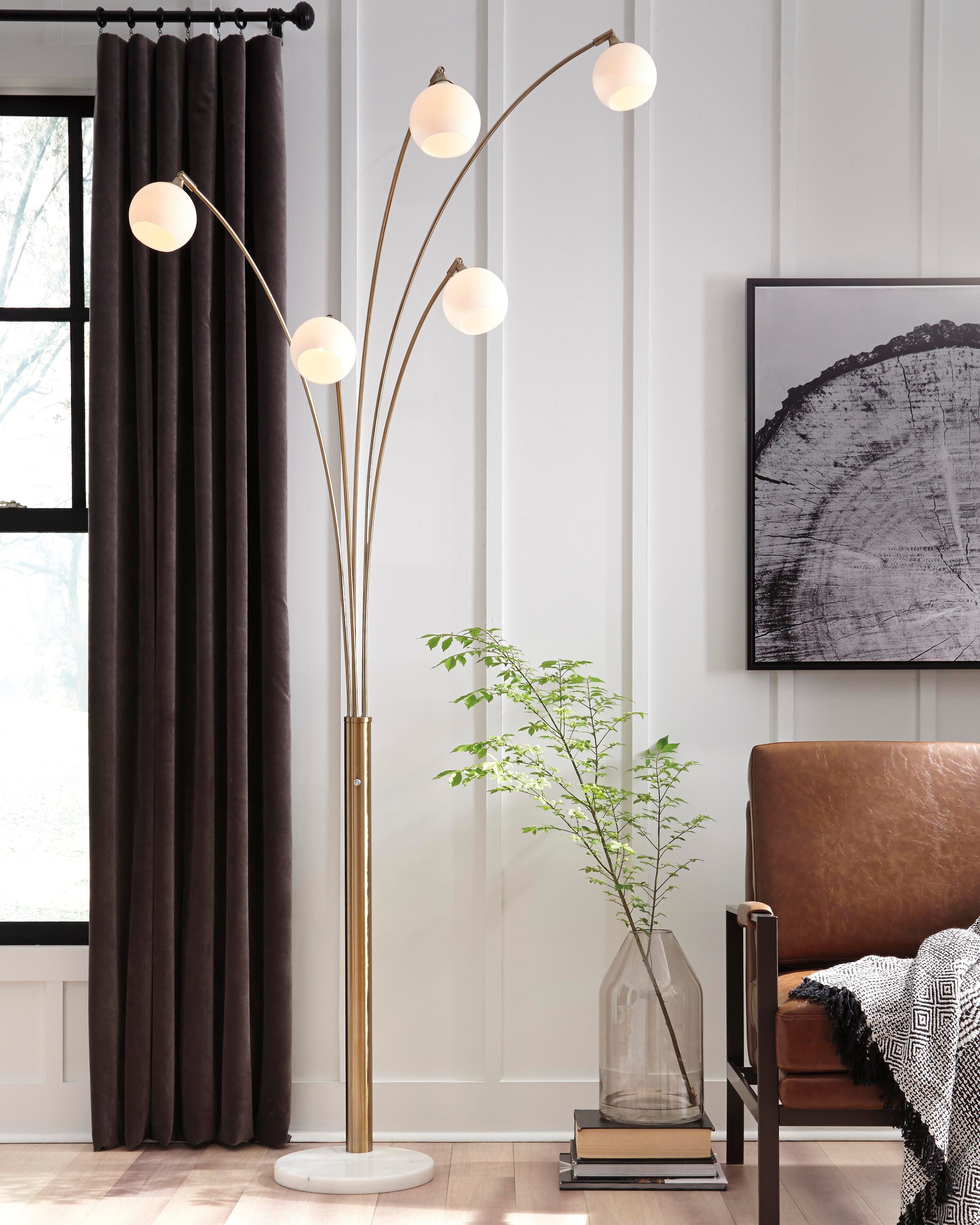 Dar Furniture - Ashley Furniture - Taliya Arc Lamp - Metal Arc Lamp (1/CN) / Champagne/White - L725119