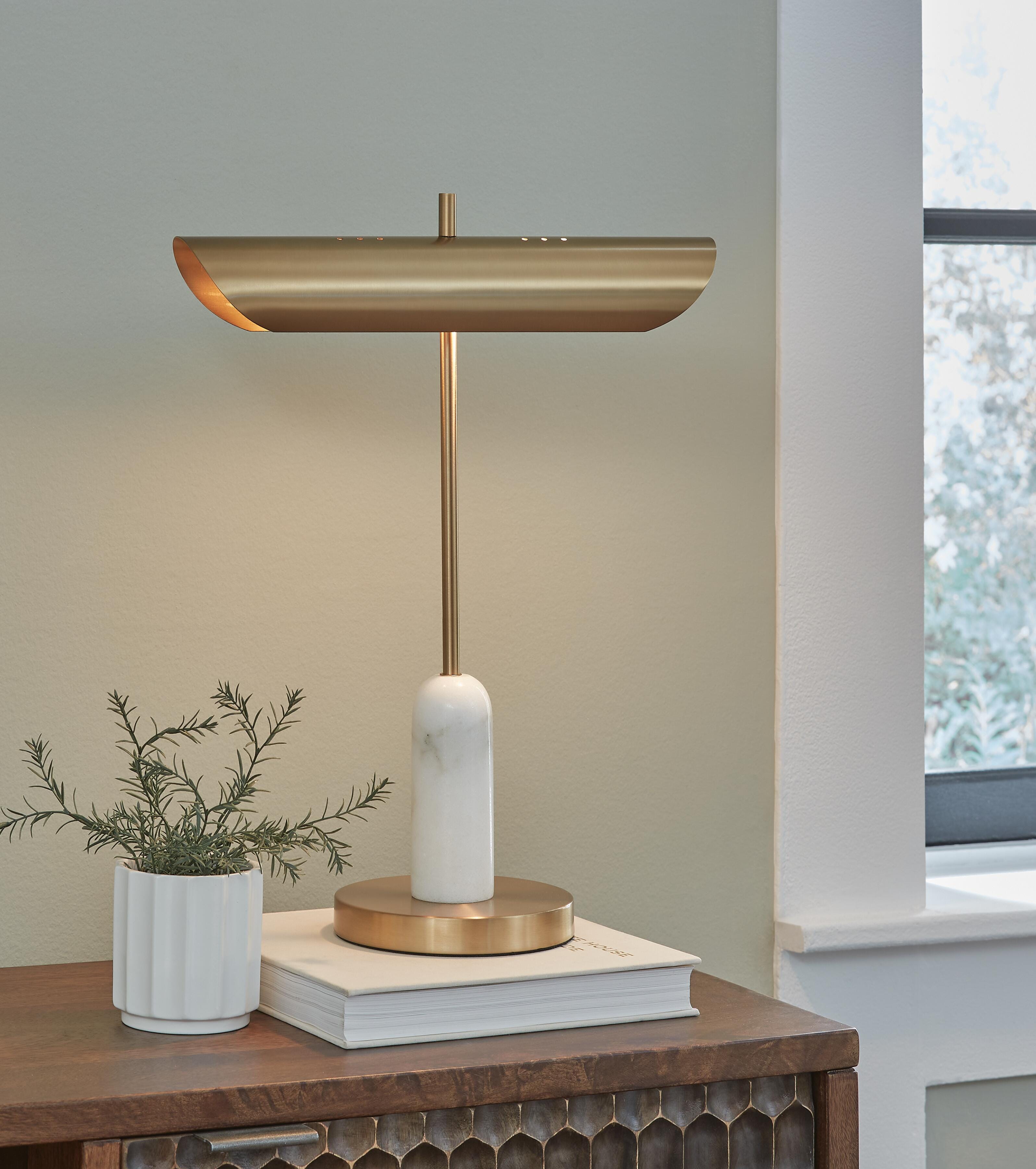 Dar Furniture - Ashley Furniture - Rowleigh Desk Lamp - Marble Desk Lamp (1/CN) / Gold Finish/White - L734392