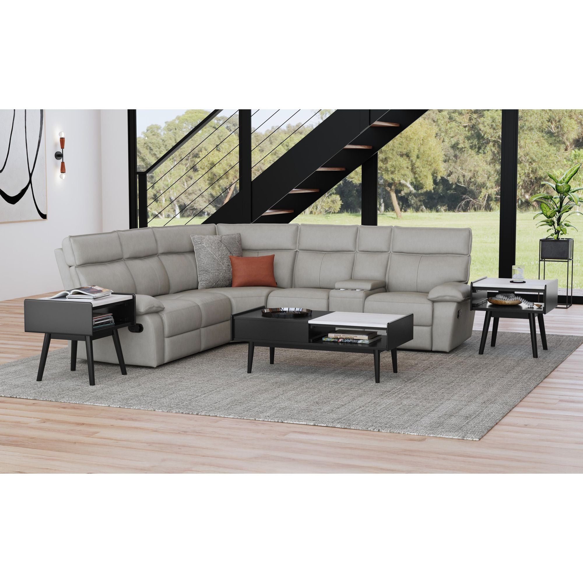 Lanette Coffee Table with White Marble and Lift-Top in Black – SKU T-19150-8-CT | Elements