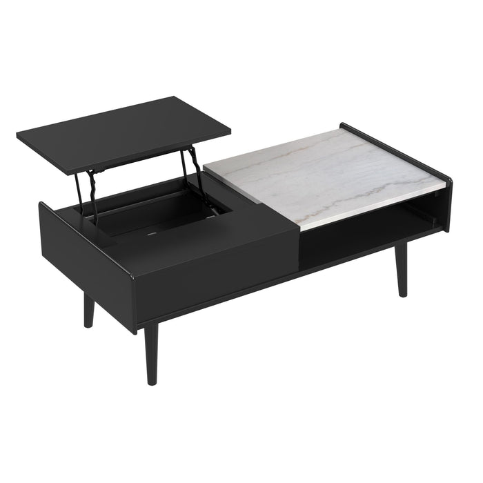 Lanette Coffee Table with White Marble and Lift-Top in Black