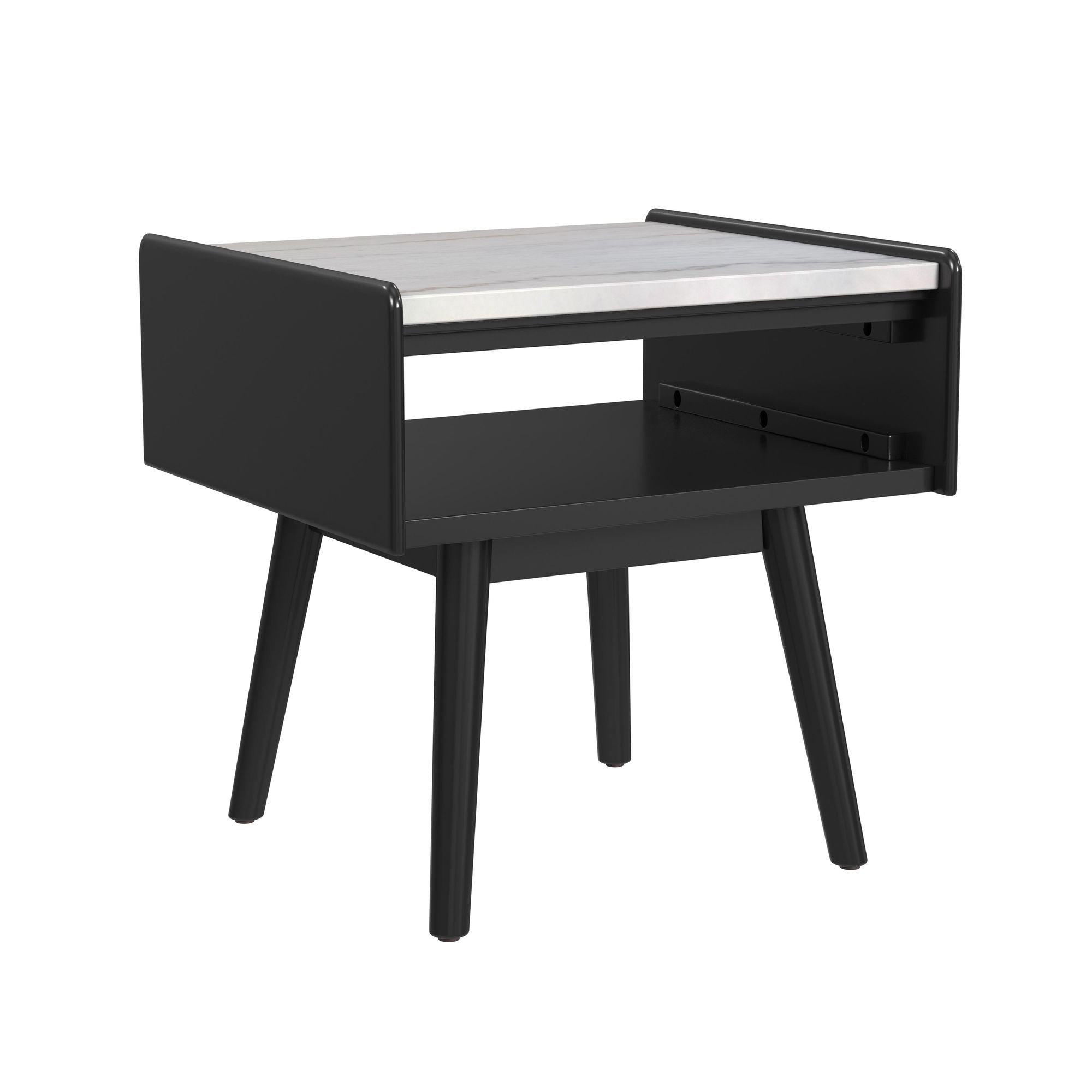 Lanette End Table with White Marble Top in Black