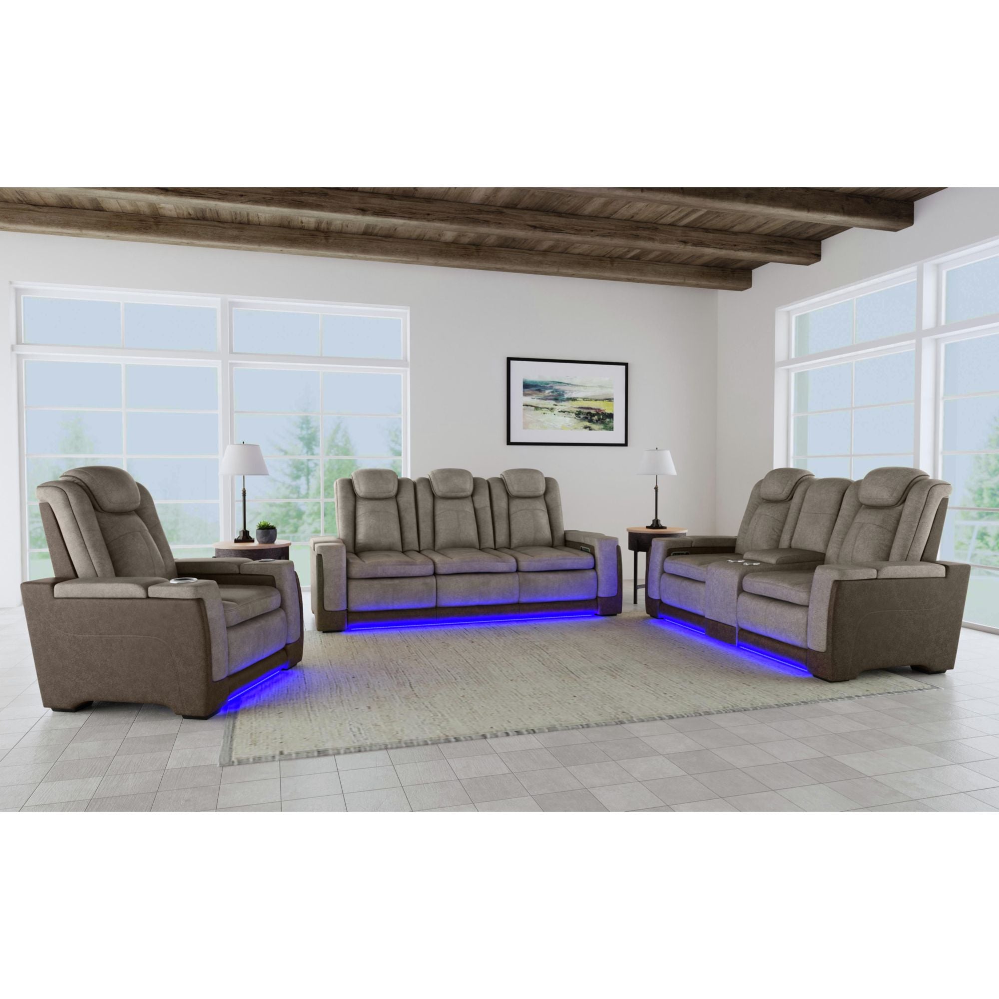 Lantana Power Motion Recliner with Power Headrest, Led ,wireless charger and cup holder in Rocky Grey/Brown – SKU U-13660-10560-105PP | Elements
