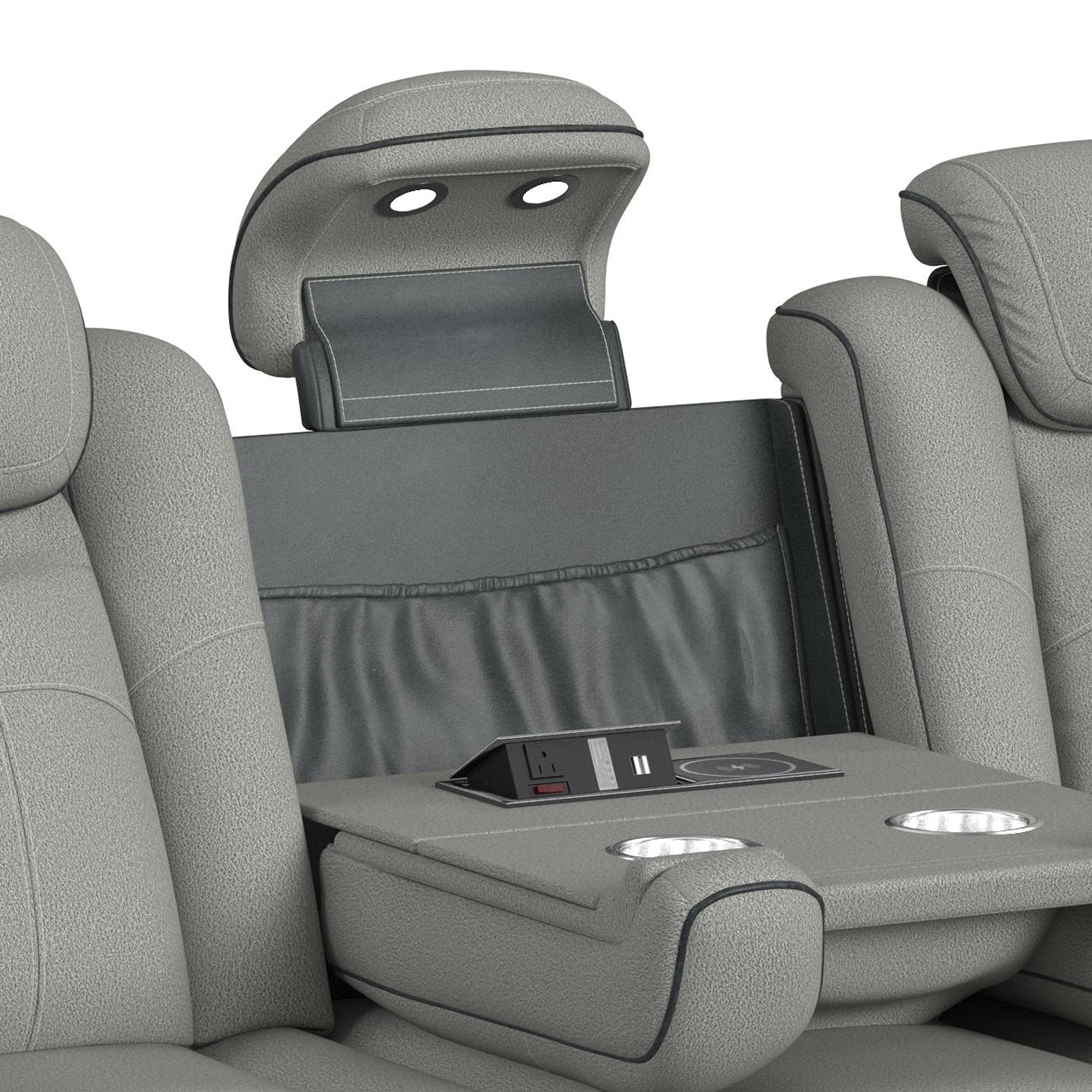 Lantana Power Motion Sofa with Power Headrest, Led, DDT, reading light and PWS in Rocky Cement/Charcoal