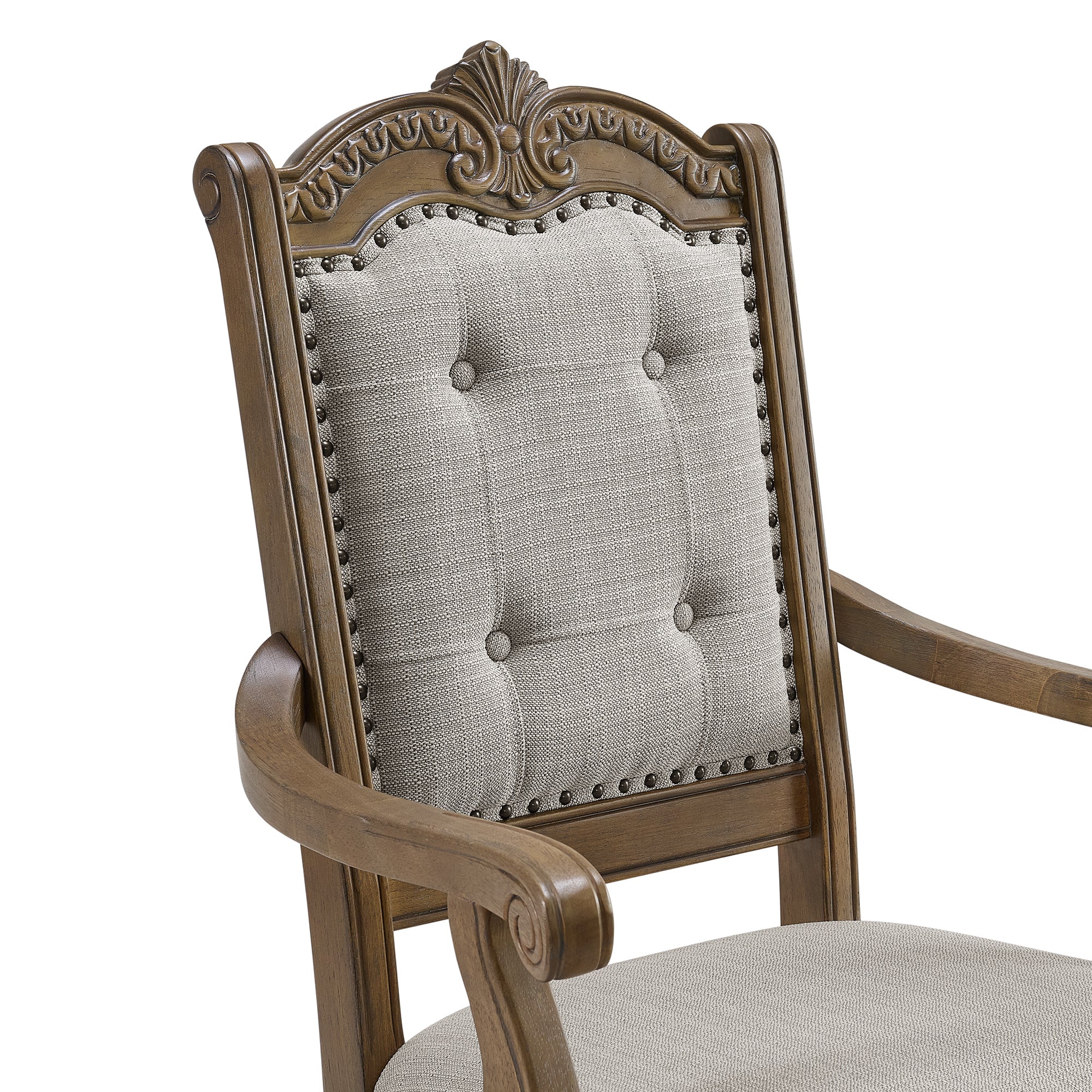 Madison Park Dining Arm Chair with Beige Fabric in Walnut (2 Per Carton)