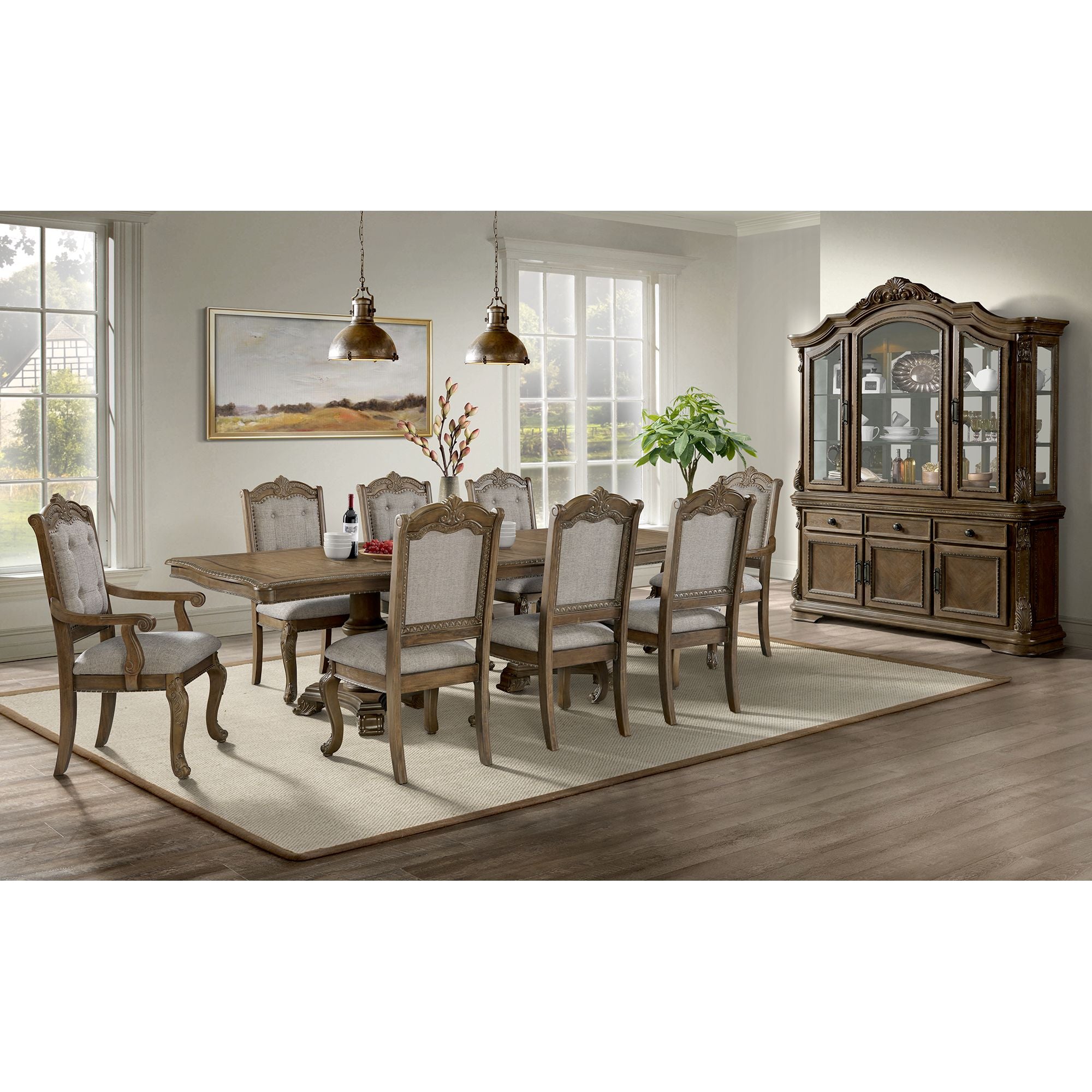 Madison Park Dining Arm Chair with Beige Fabric in Walnut (2 Per Carton) – SKU D-10460-5-AC | Elements