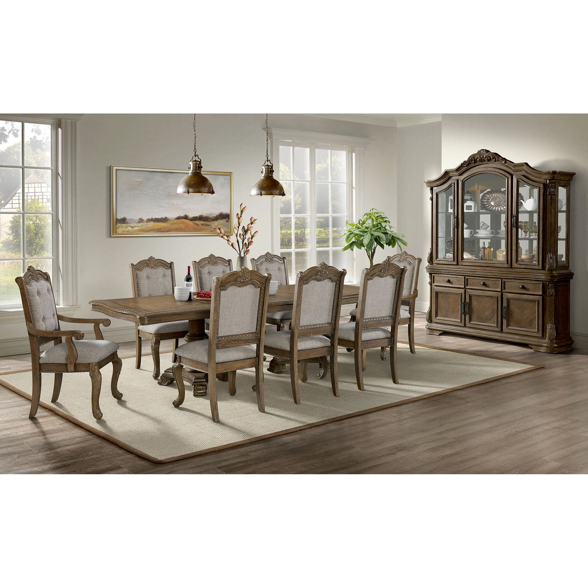 Madison Park Dining Arm Chair with Beige Fabric in Walnut (2 Per Carton) – SKU D-10460-5-AC | Elements