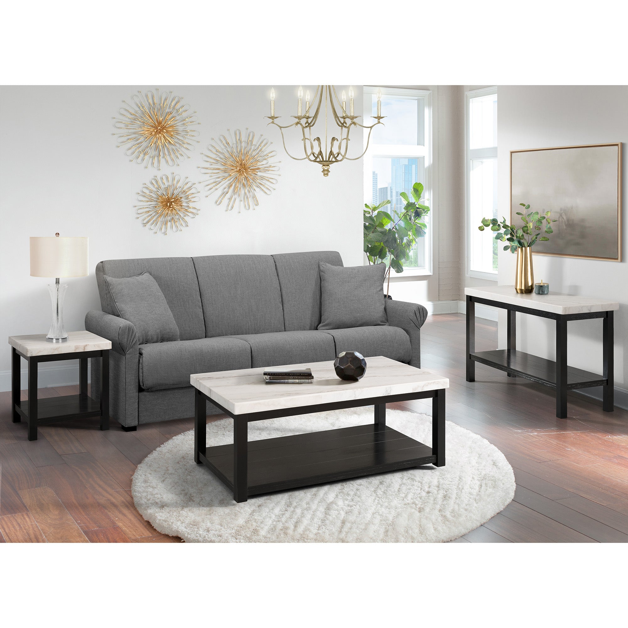 Marcello w/ White Top - Rectangular Coffee Table W/Casters – SKU CML100CT | Elements