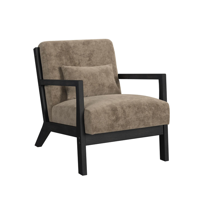 Marina Chair with kidney pillow in Langley Cocoa and Brushed Espresso Finish