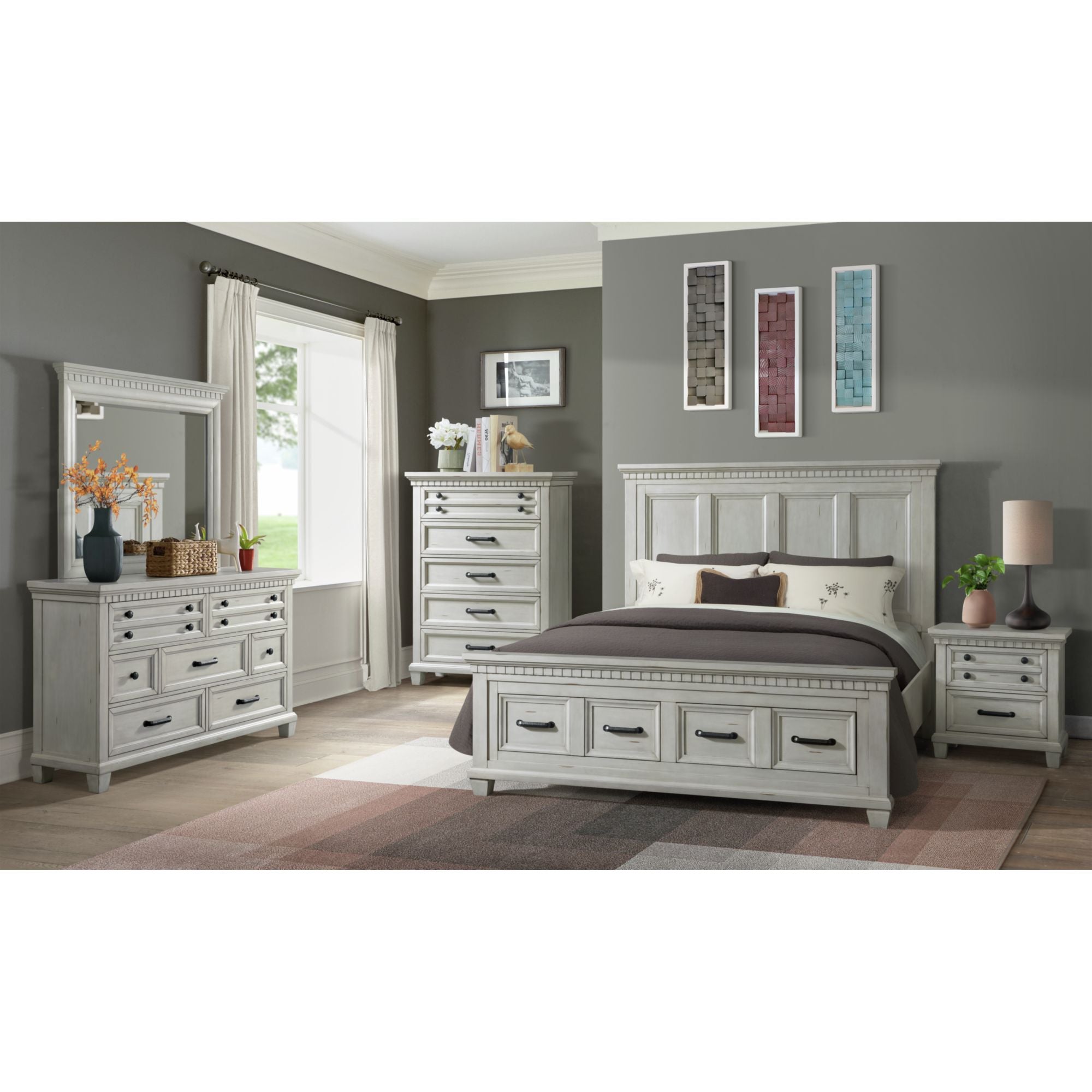 McCoy Queen Storage Bed in Antique White – SKU B-10530-7-QSB | Elements