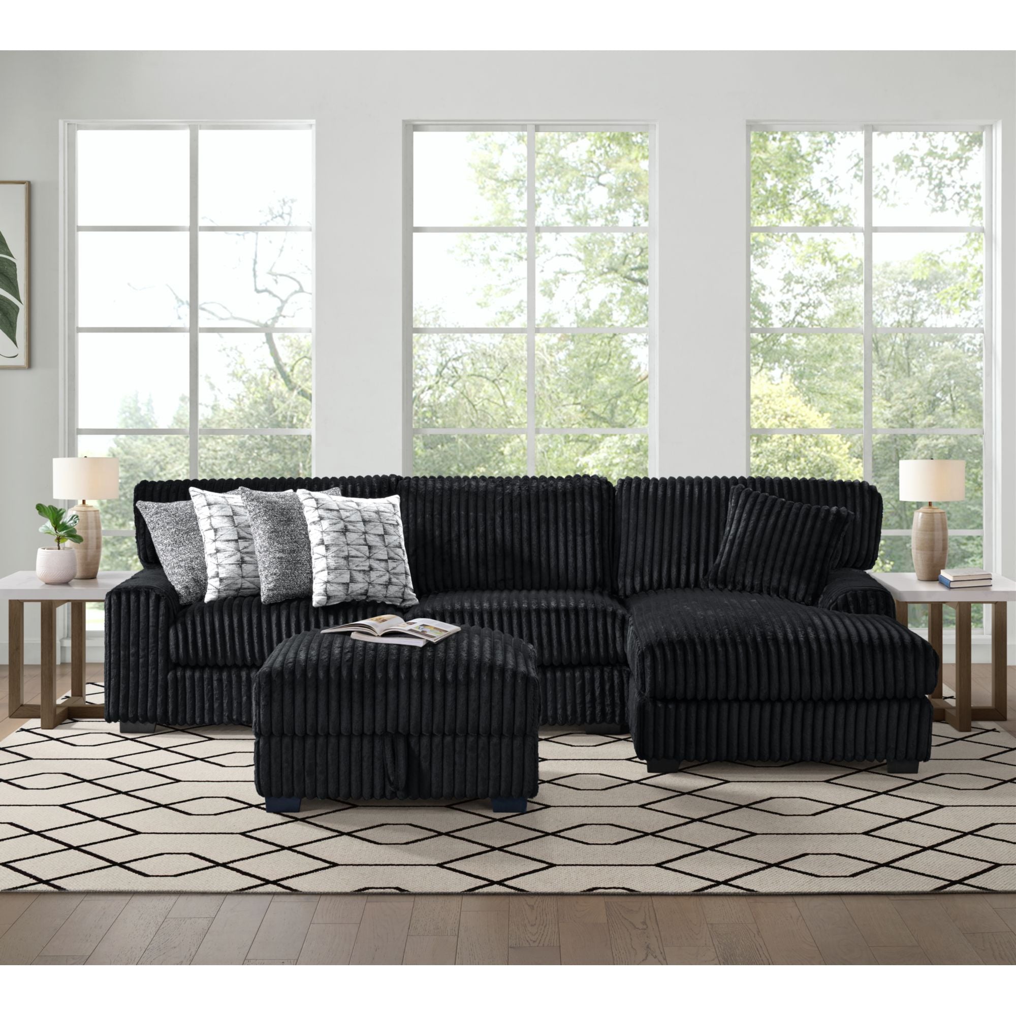 Nightfall Storage Ottoman in Grand Cord Black