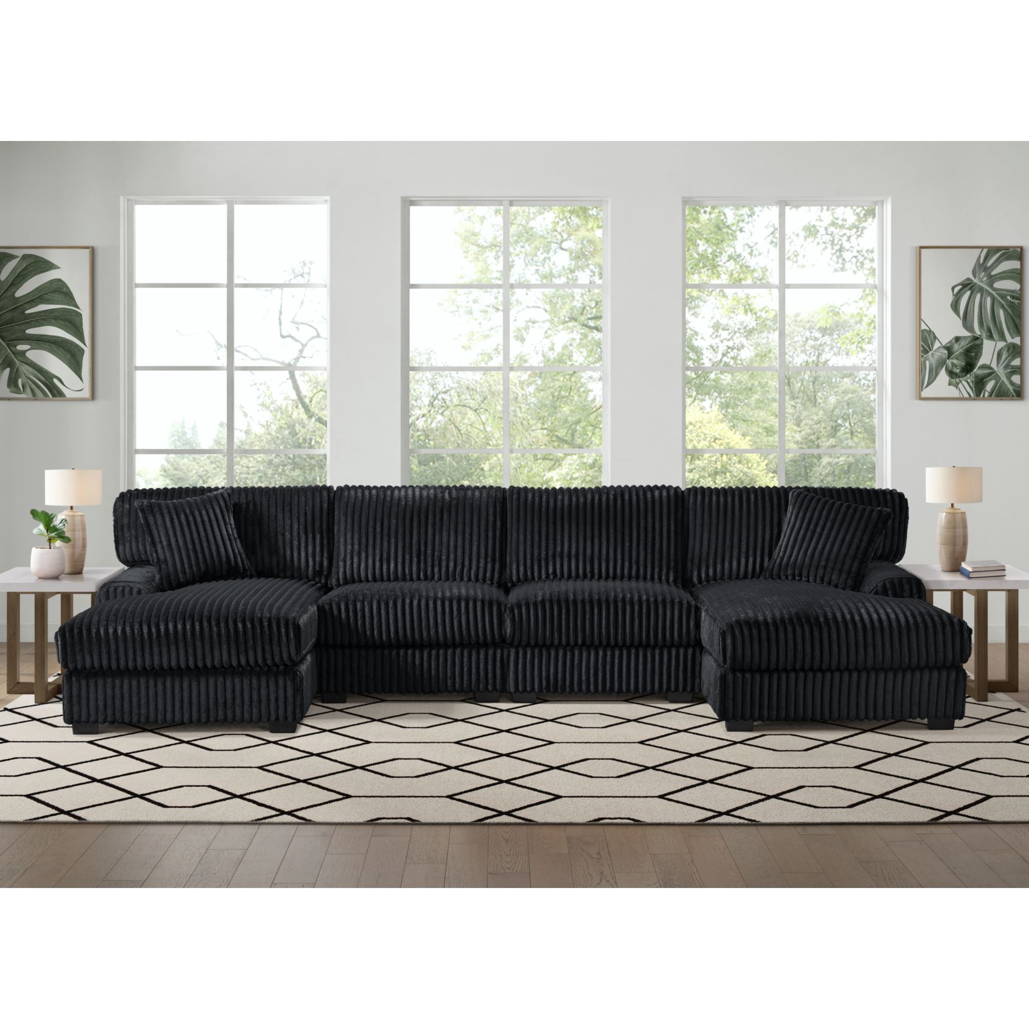 Nightfall RHF Chaise in Grand Cord Black with 1 Pillow 20"