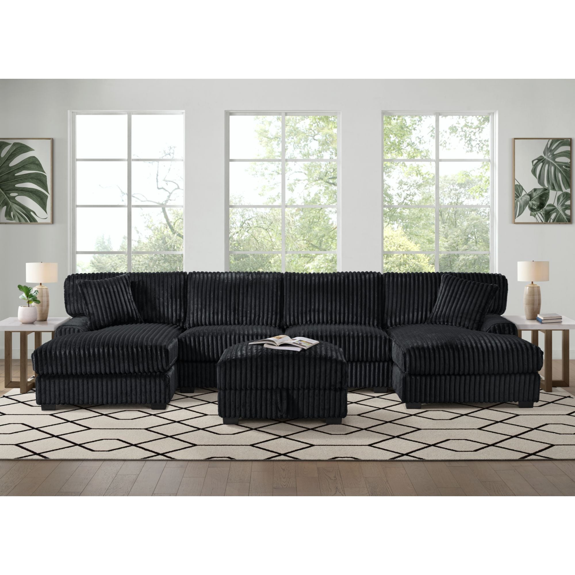 Nightfall RHF Chaise in Grand Cord Black with 1 Pillow 20" – SKU U-16570-10473-158 | Elements
