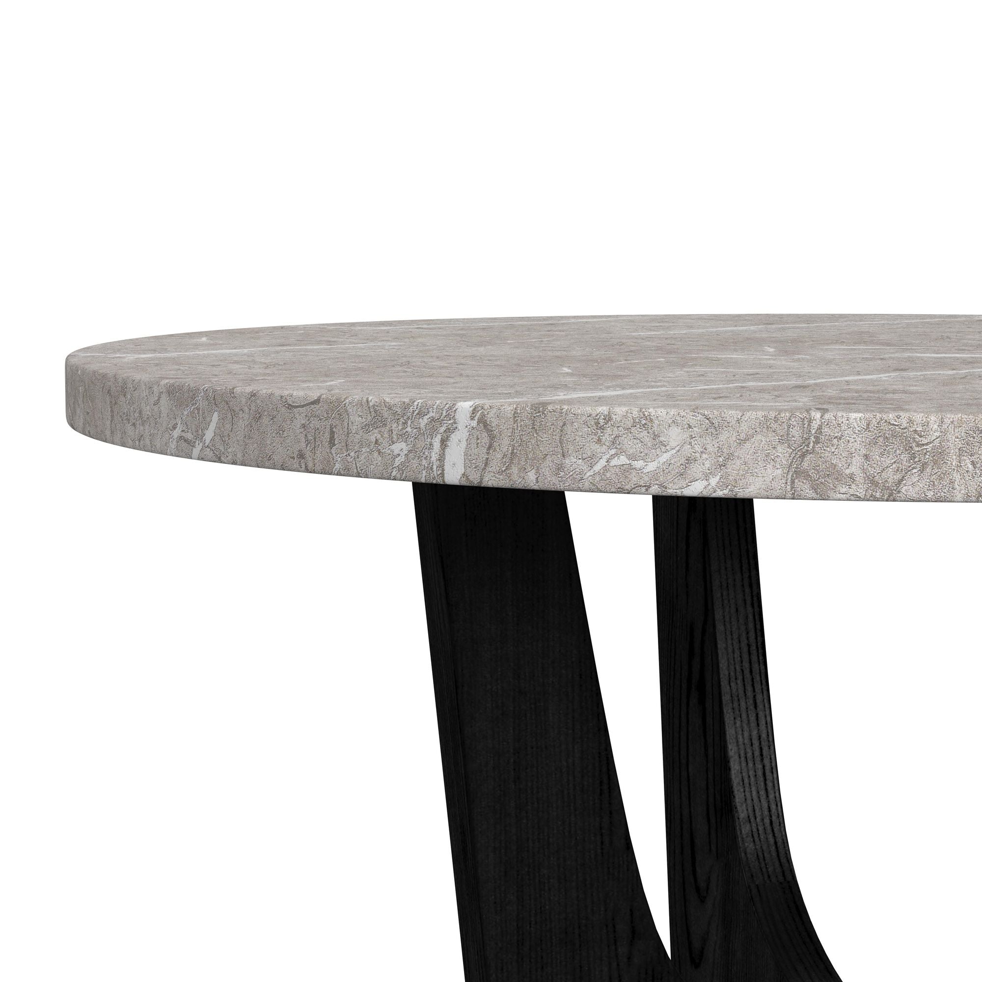 Oregon Round Dining Table with Grey Faux Marble Top in Black