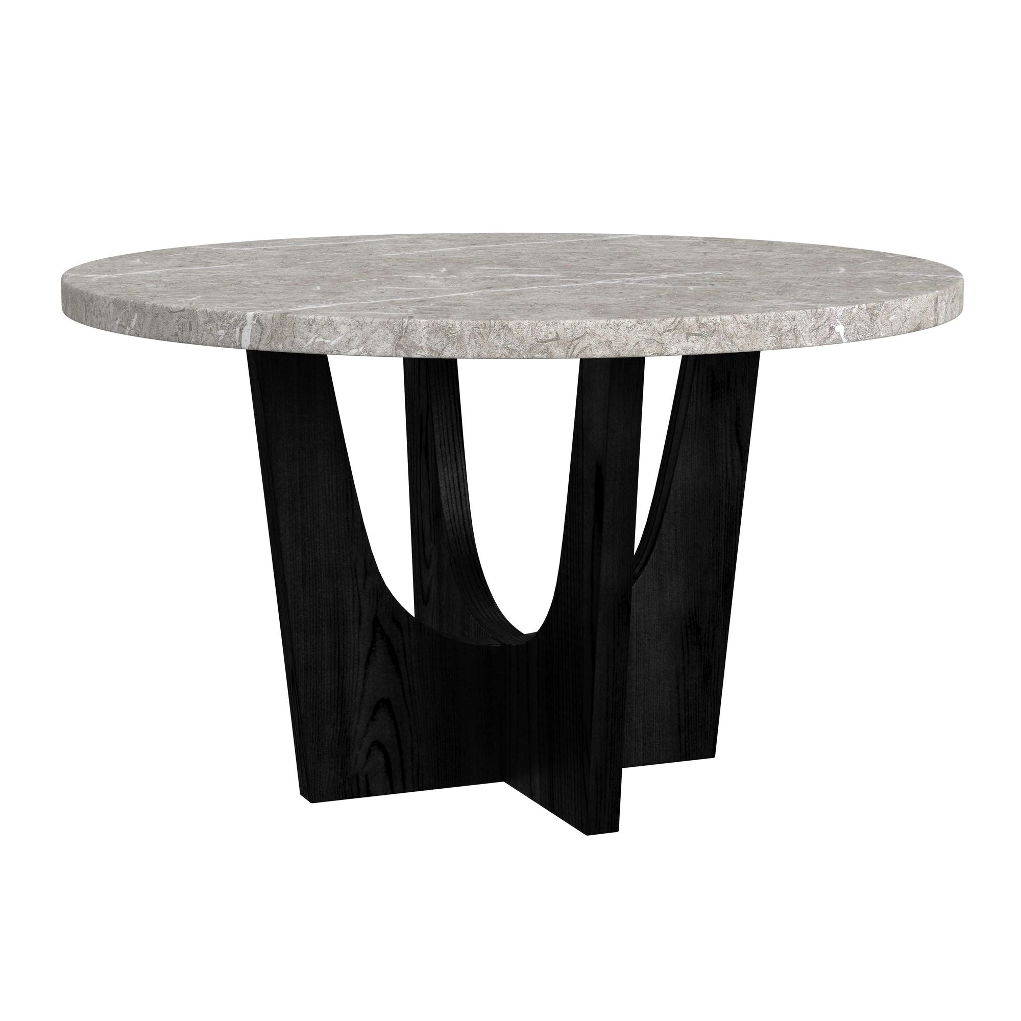 Oregon Round Dining Table with Grey Faux Marble Top in Black