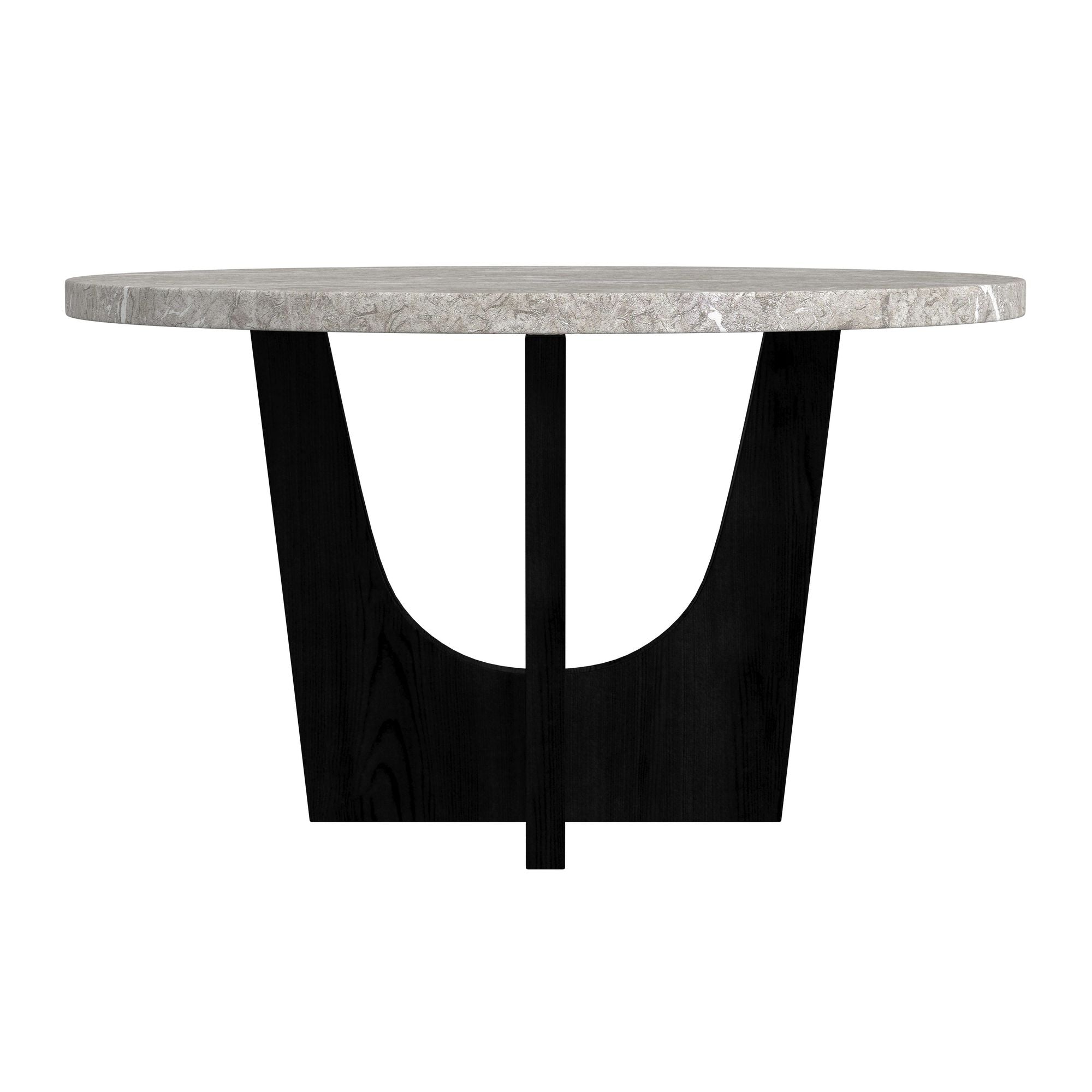 Oregon Round Dining Table with Grey Faux Marble Top in Black