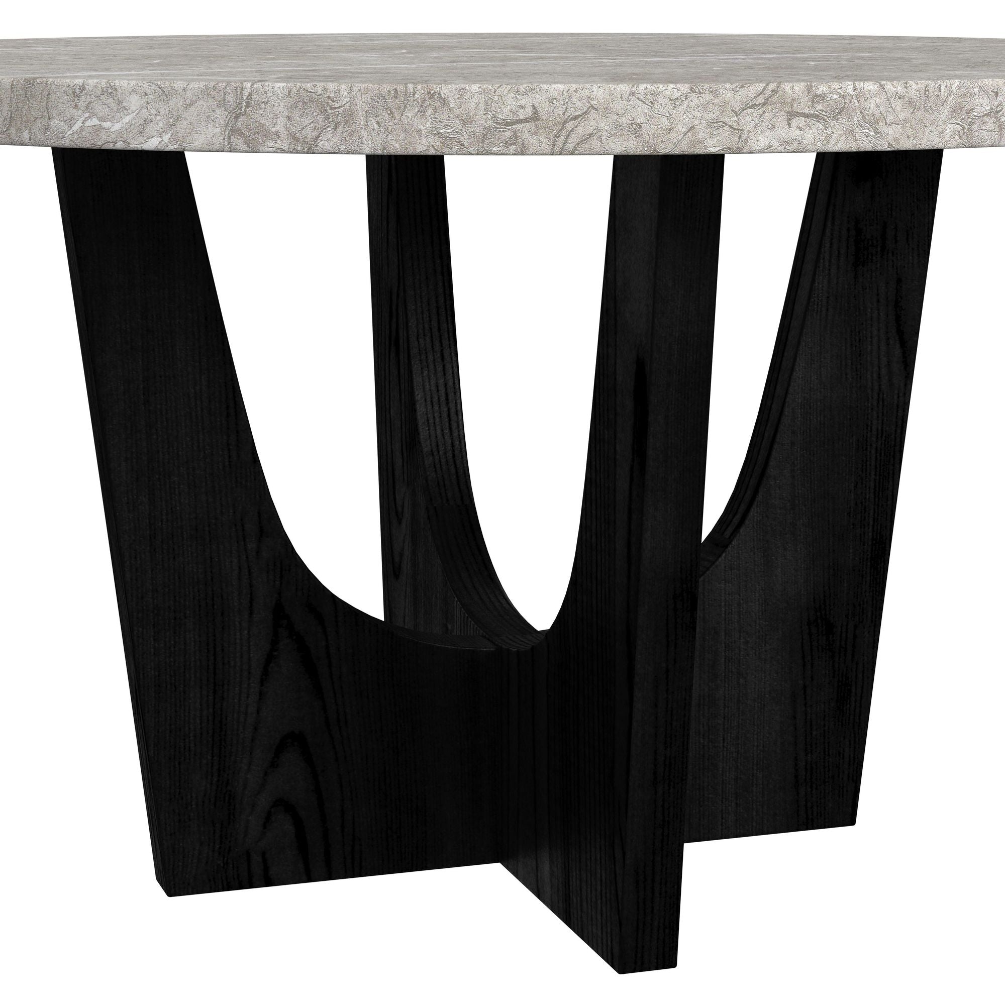 Oregon Round Dining Table with Grey Faux Marble Top in Black