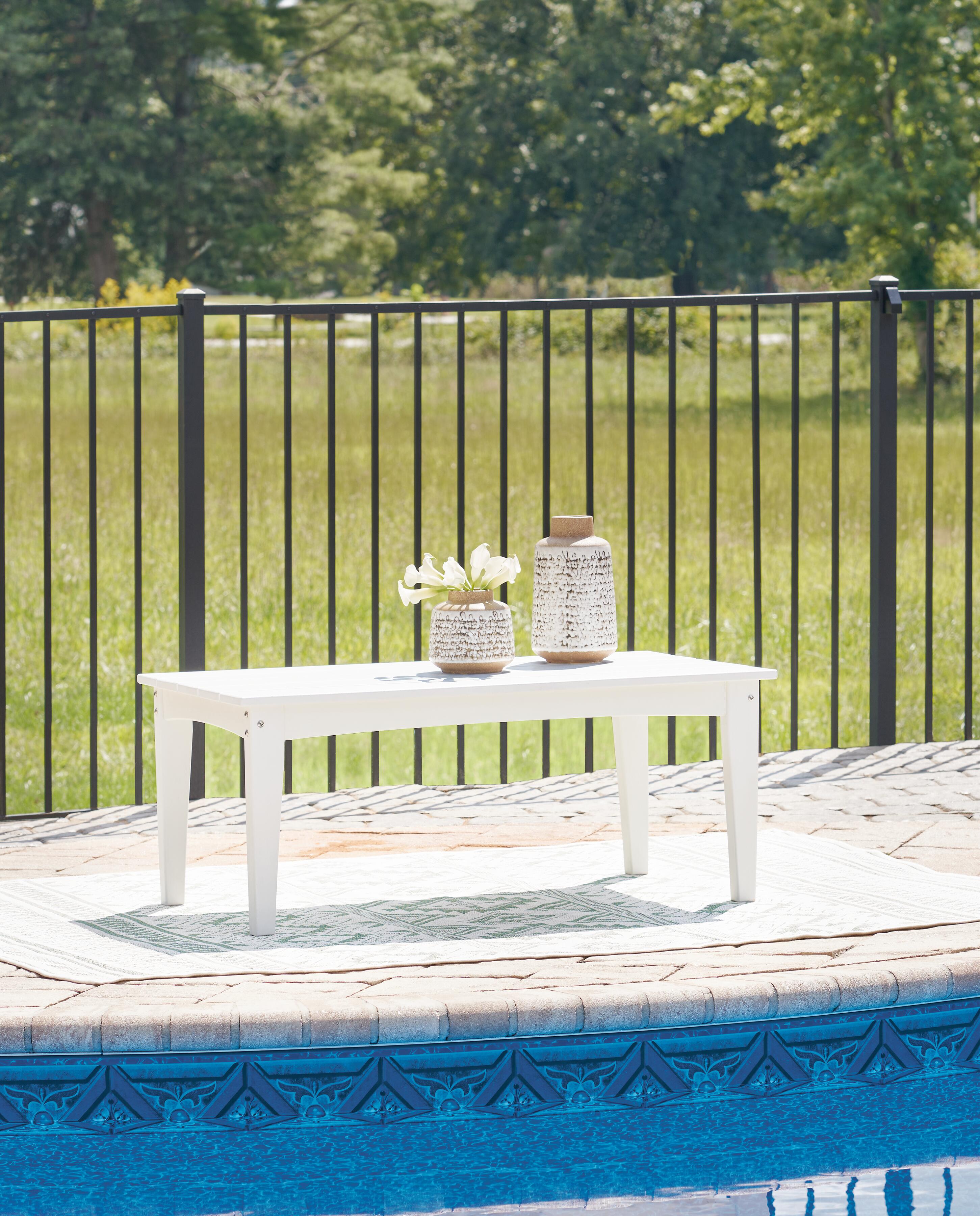 Dar Furniture - Ashley Furniture - Hyland Wave Outdoor Coffee Table - Rectangular Cocktail Table / White - P111-701