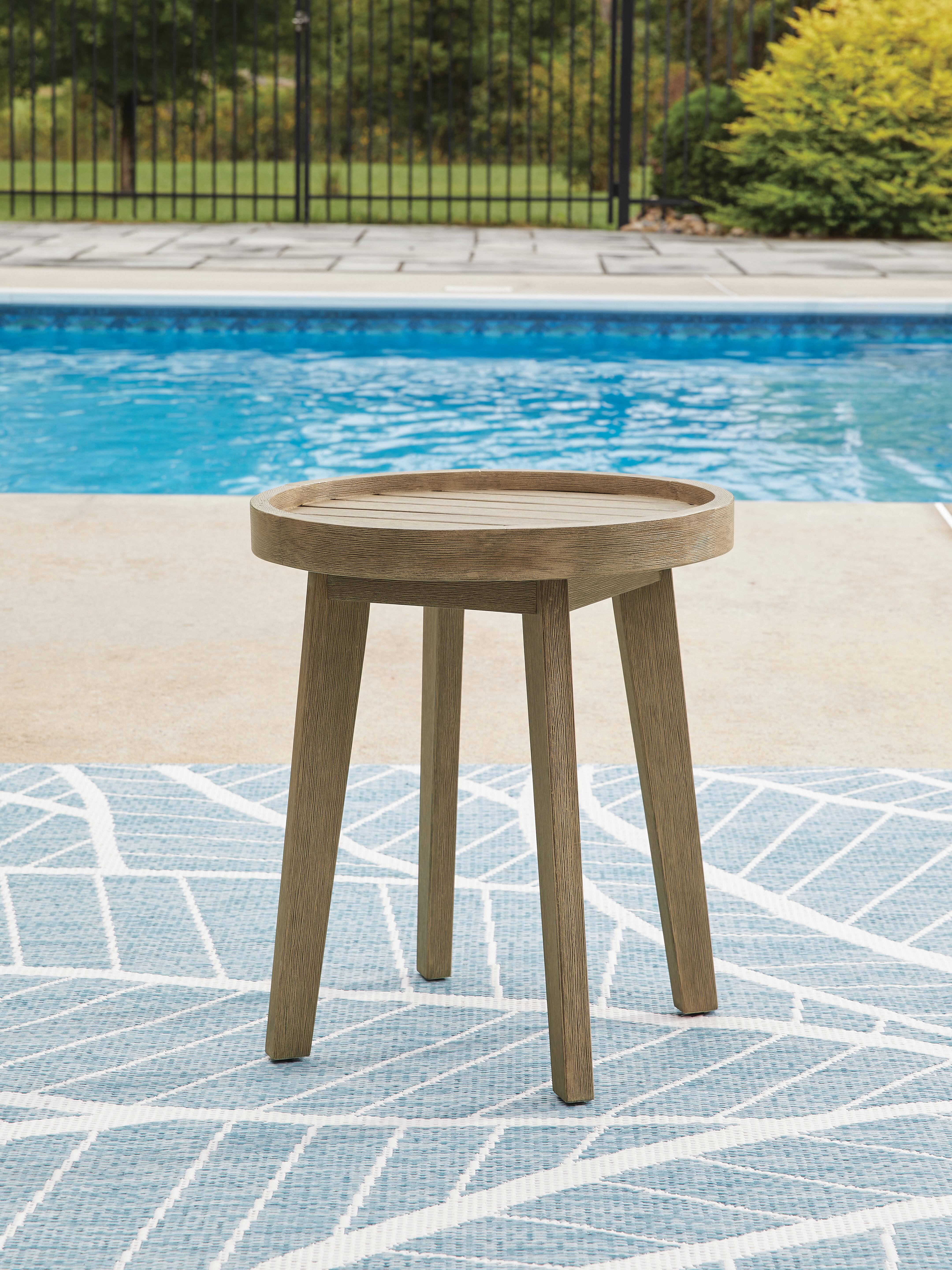 Dar Furniture - Ashley Furniture - Marina Sun Outdoor End Table - Round End Table / Beige - PCP204-706
