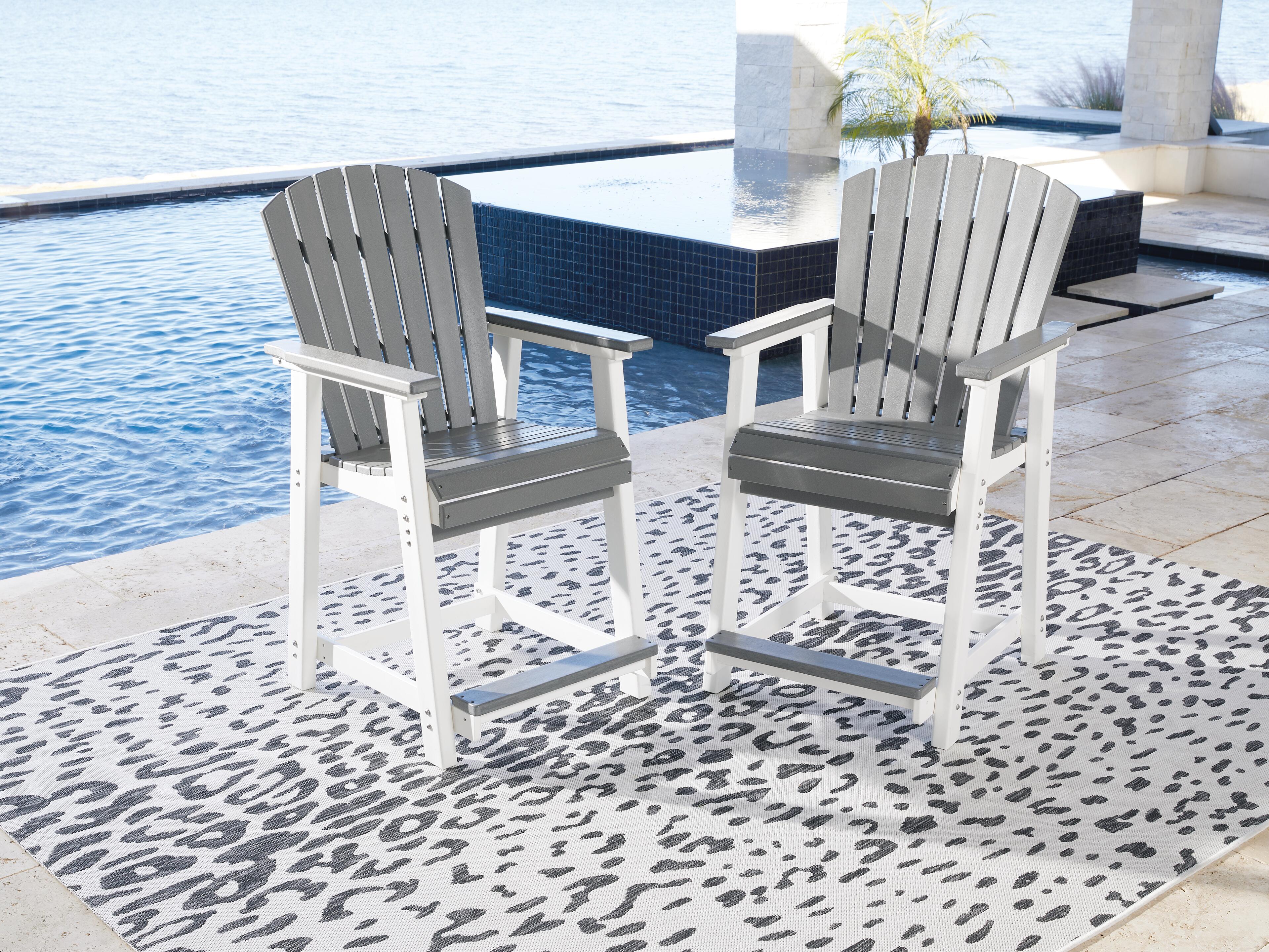 Dar Furniture - Ashley Furniture - Transville Outdoor Counter Height Bar Stool (Set of 2) - Barstool (Set of 2) / Gray/White - P210-124