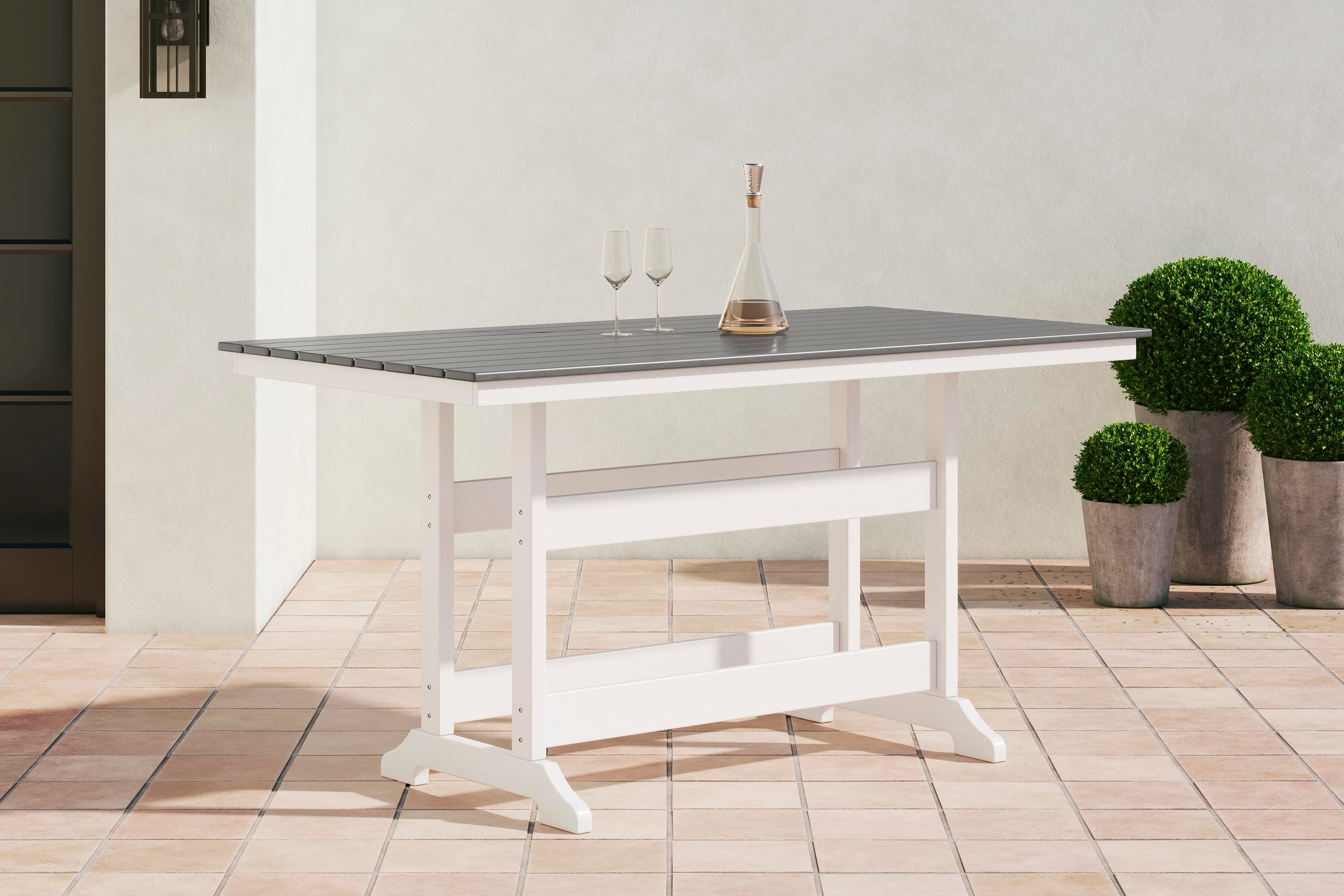 Dar Furniture - Ashley Furniture - Transville Outdoor Counter Height Dining Table - RECT COUNTER TABLE W/UMB OPT / Gray/White - P210-642