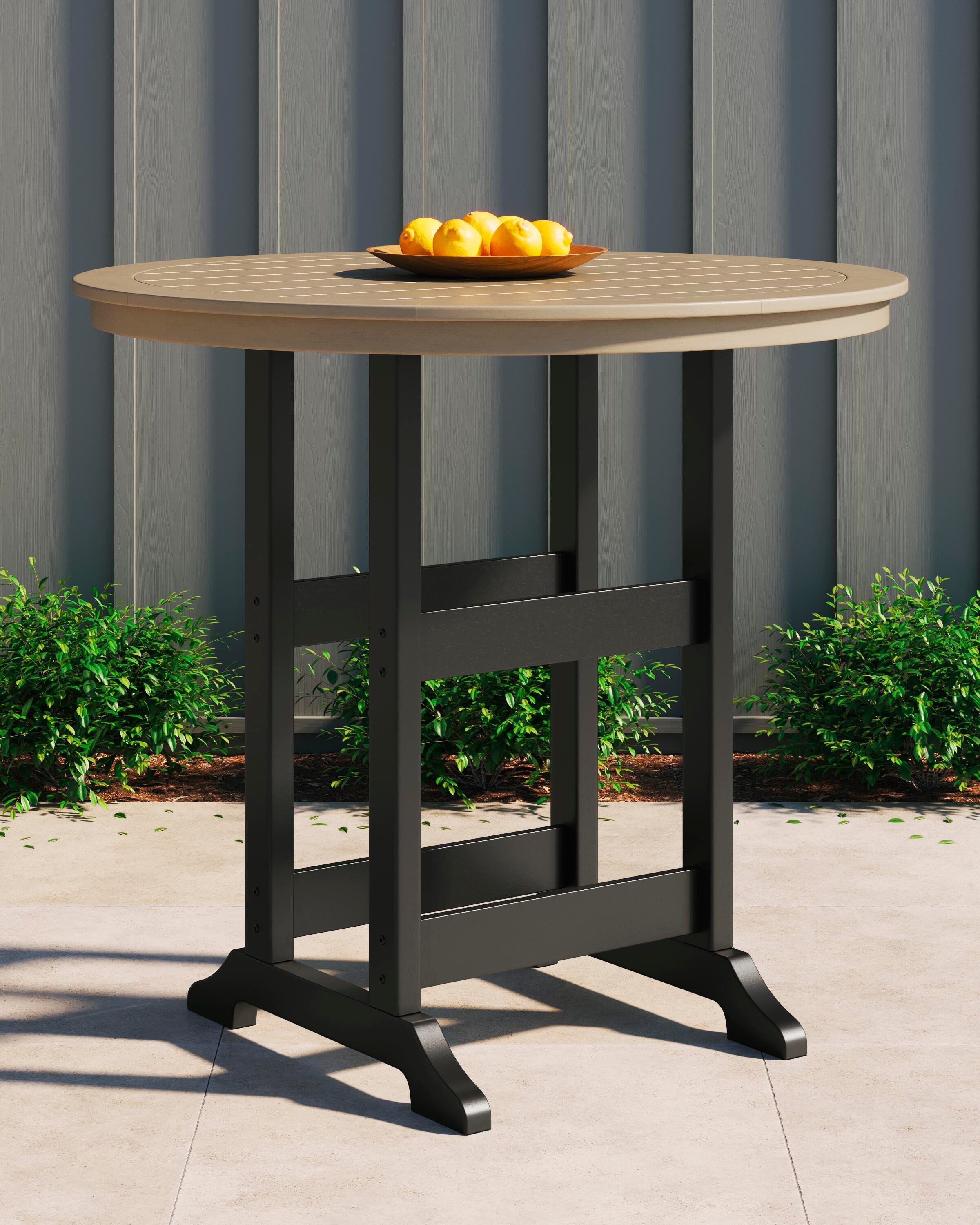Dar Furniture - Ashley Furniture - Fairen Trail Bar Table - Round Bar Table w/UMB OPT / Black/Driftwood - P211-613