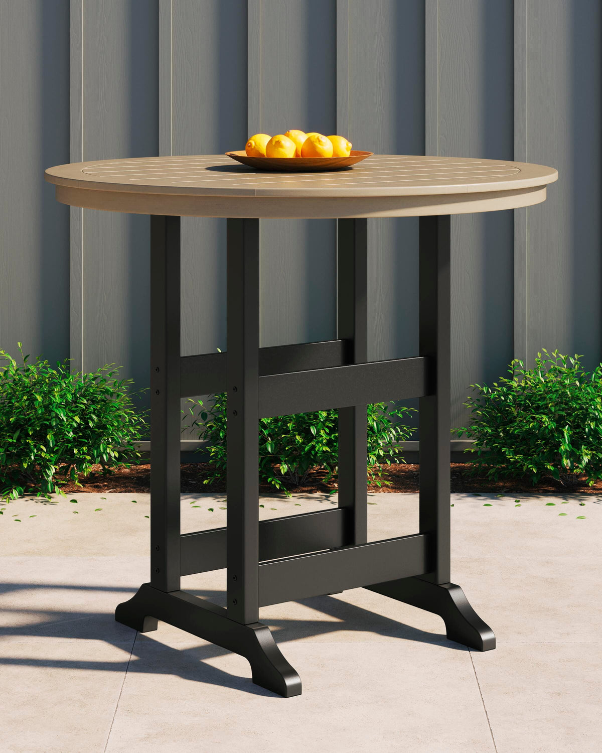 Dar Furniture - Ashley Furniture - Fairen Trail Bar Table - Round Bar Table w/UMB OPT / Black/Driftwood - P211-613