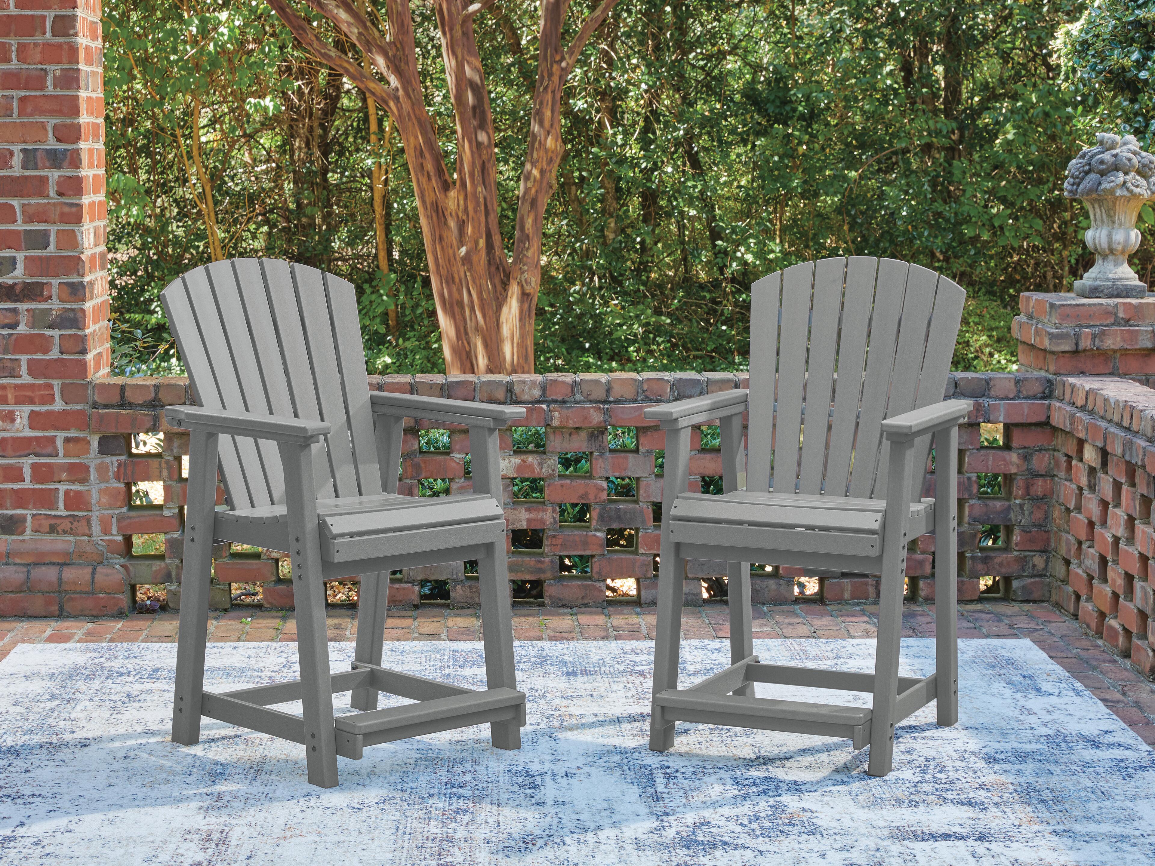 Dar Furniture - Ashley Furniture - Sanctuary Beach Outdoor Counter Height Bar Stool (Set of 2) - Barstool (Set of 2) / Dark Gray - PCP227-124