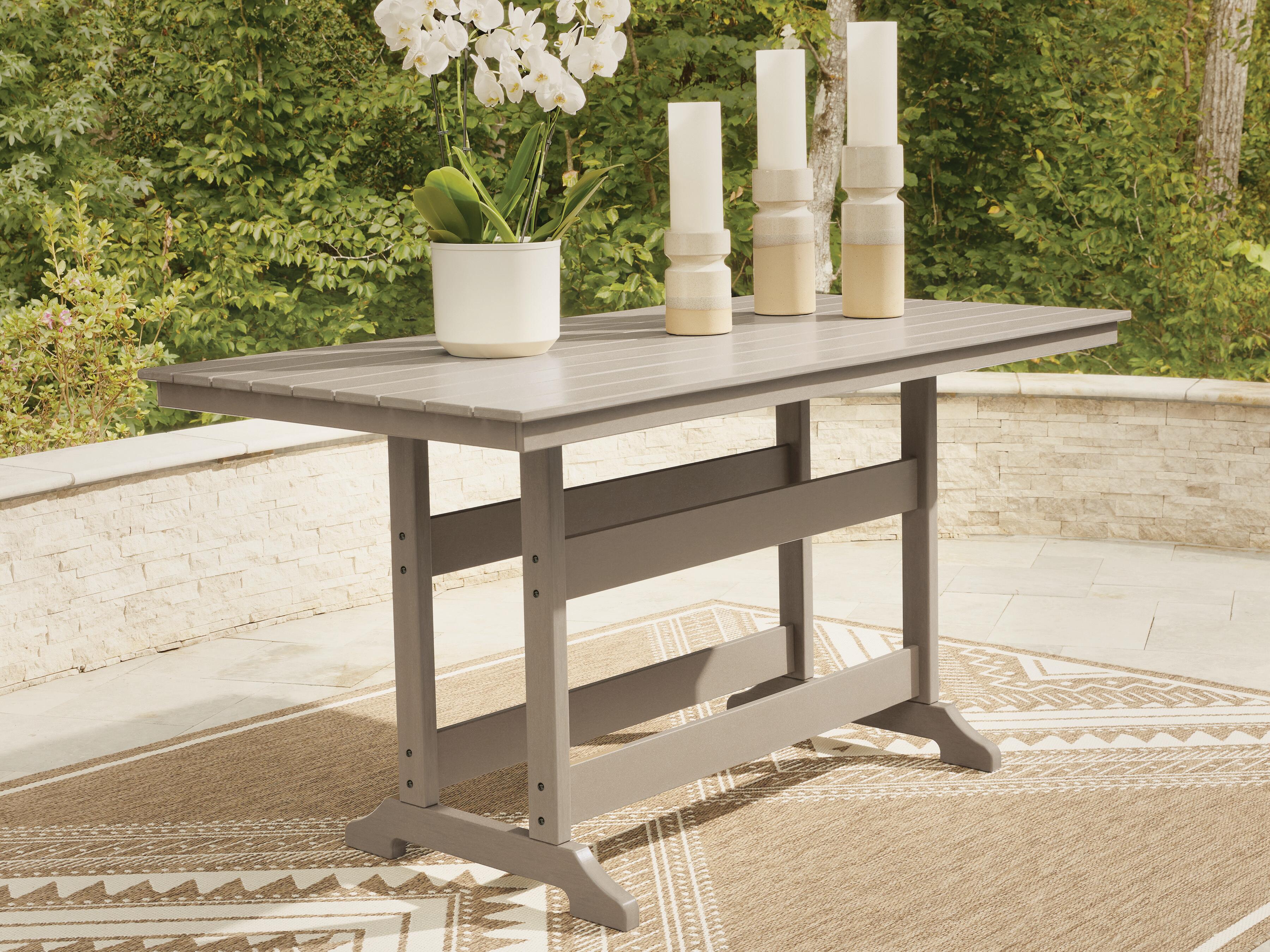 Dar Furniture - Ashley Furniture - Seacliff Beach Outdoor Counter Height Dining Table - RECT COUNTER TABLE W/UMB OPT / Medium Brown - PCP228-642
