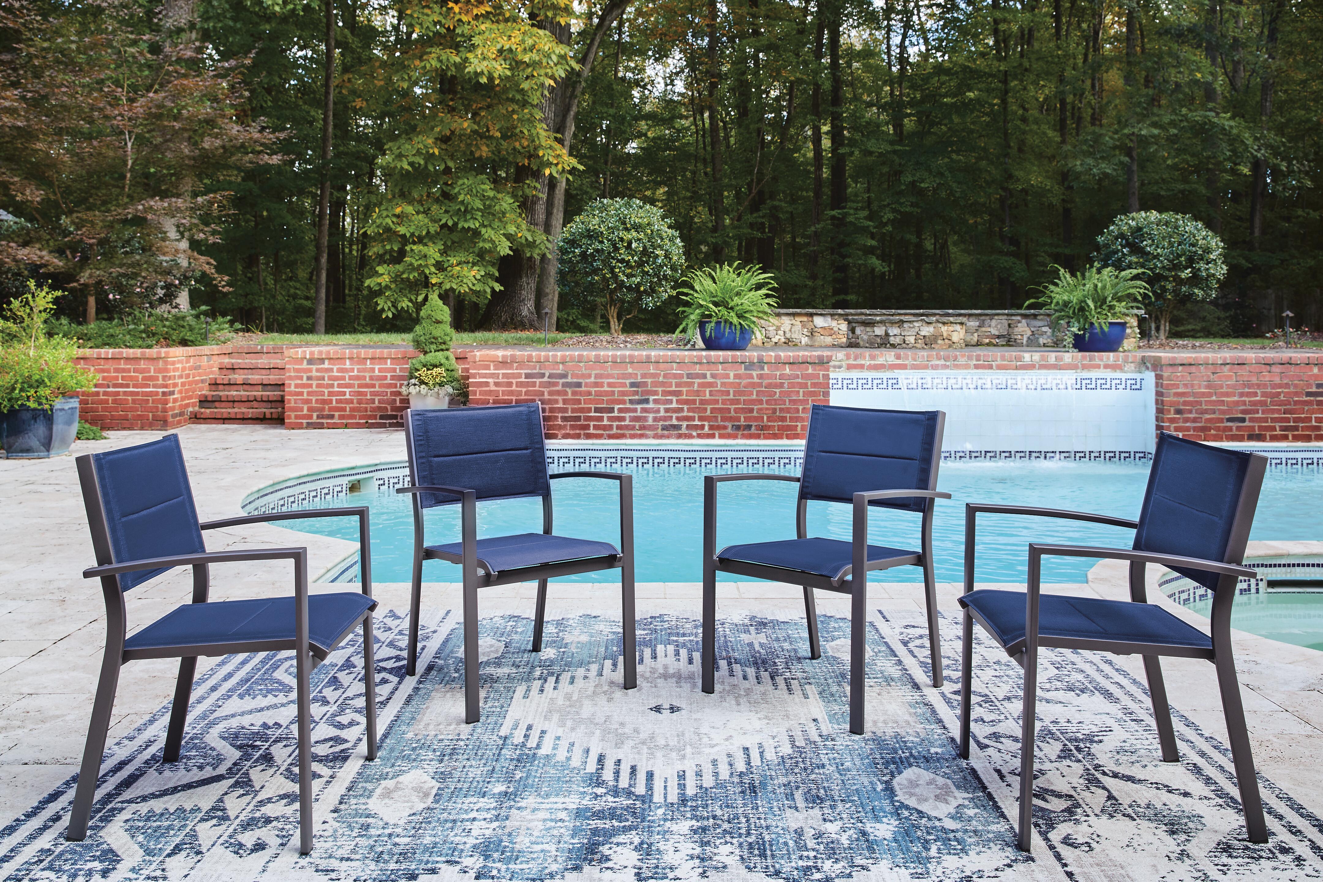 Dar Furniture - Ashley Furniture - Rocky Creek Outdoor Sling Arm Chair (Set of 4) - Sling Arm Chair (4/CN) / Blue/Gray - PCP326-601A