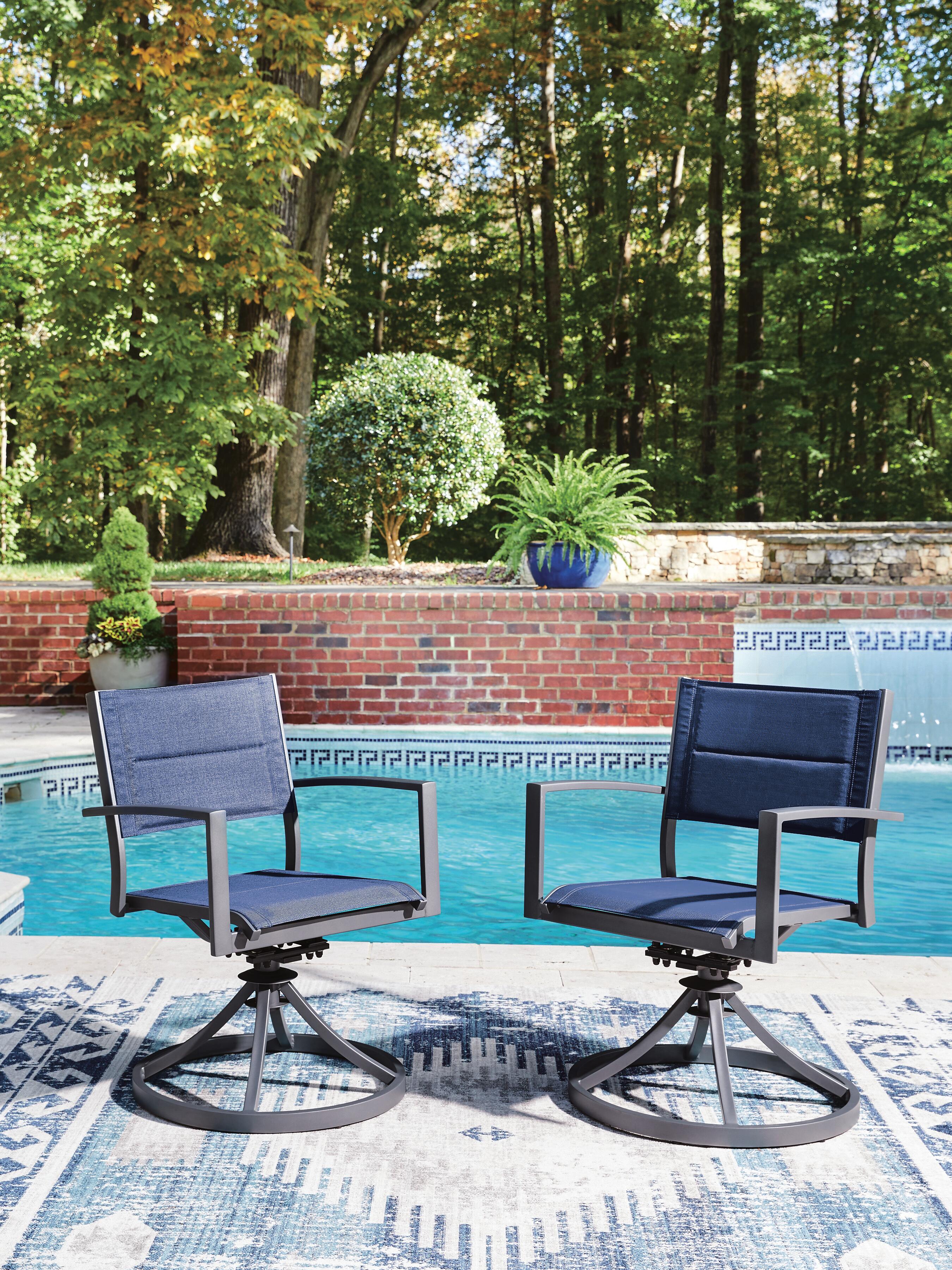 Dar Furniture - Ashley Furniture - Rocky Creek Outdoor Sling Swivel Chair (Set of 2) - Sling Swivel Chair (Set of 2) / Blue/Gray - PCP326-602A