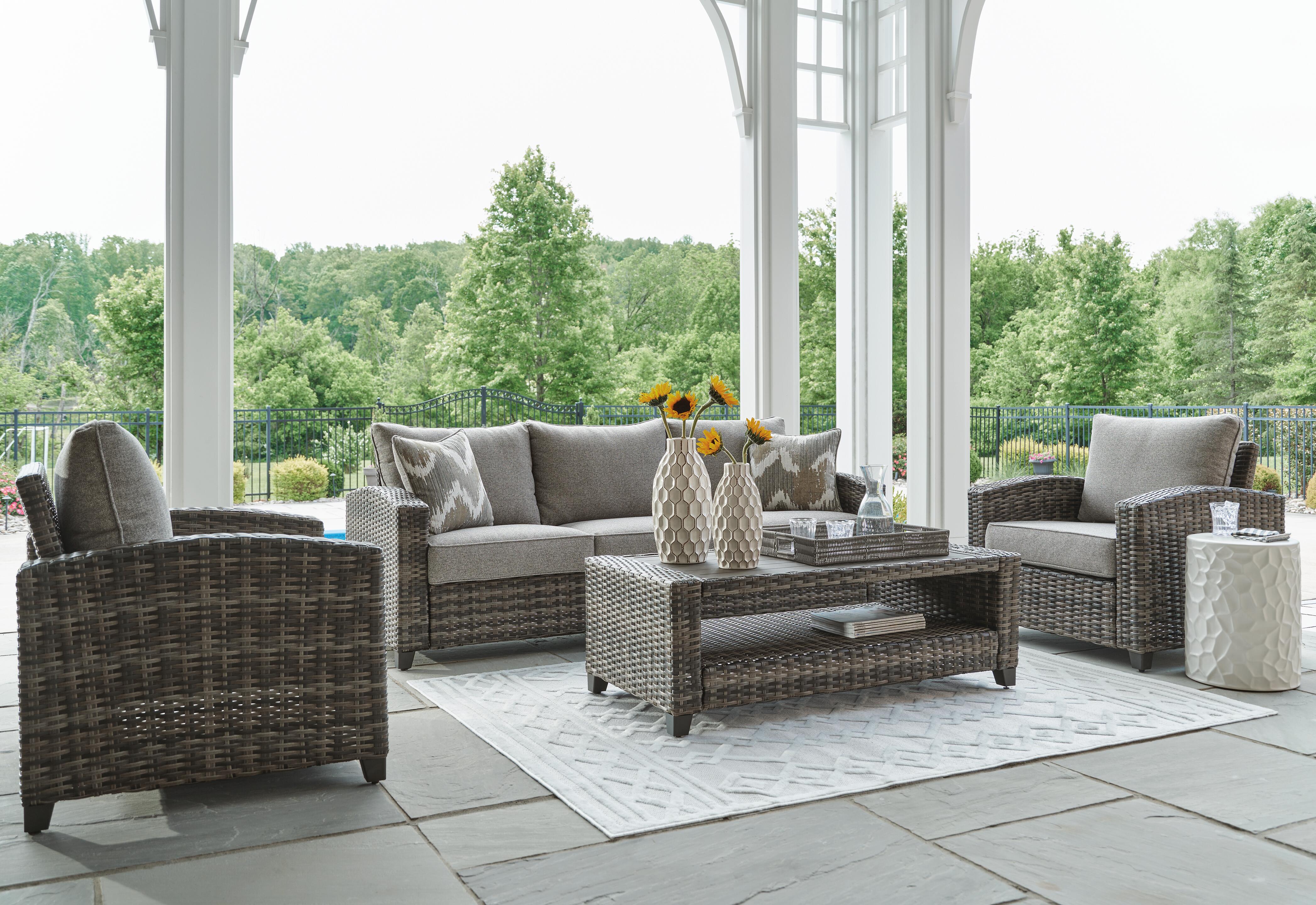 Dar Furniture - Ashley Furniture - Oasis Court Outdoor Sofa/Chairs/Table Set (Set of 4) - Sofa/Chairs/Table Set (4/CN) / Gray - P335-081