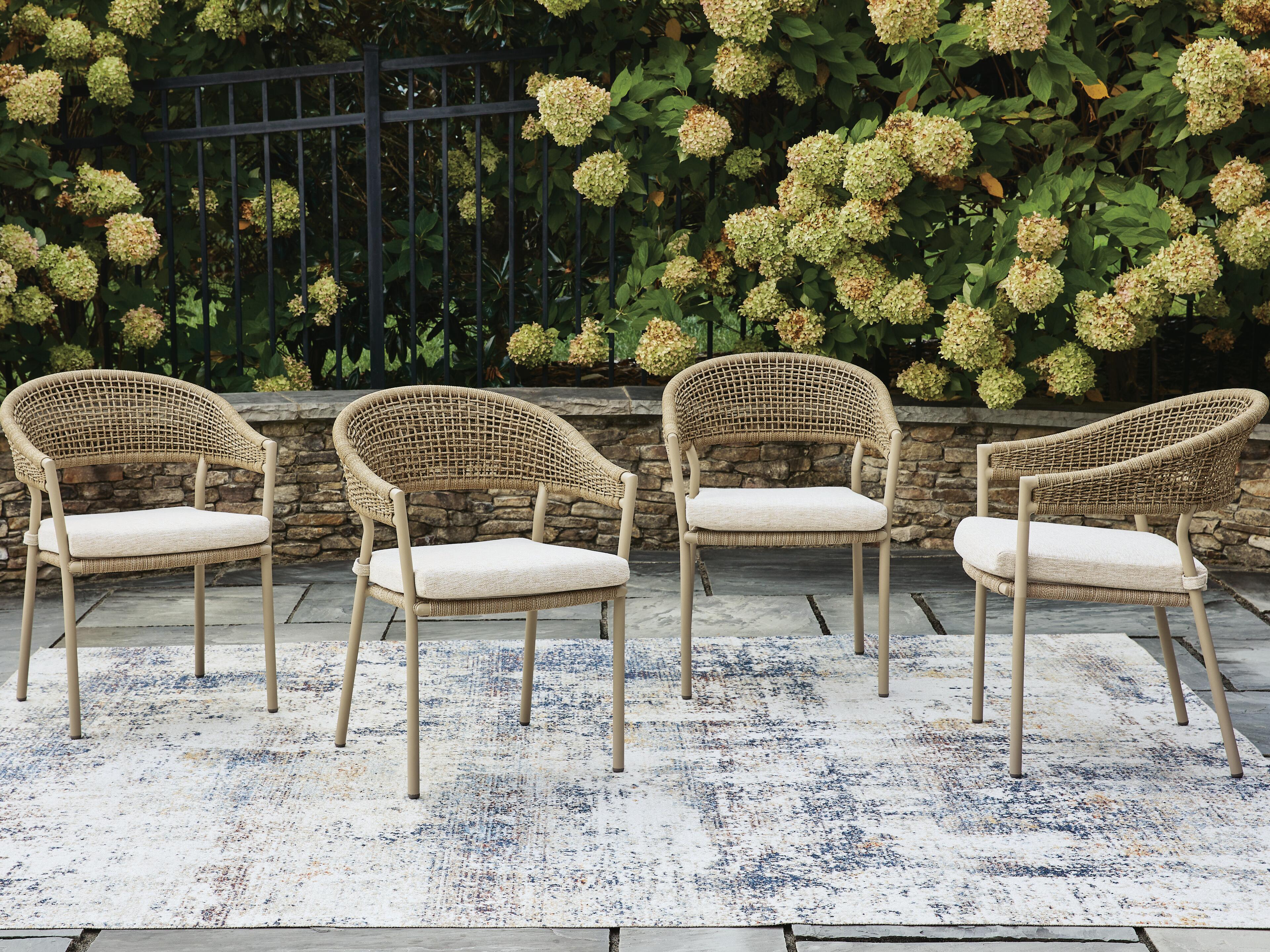 Dar Furniture - Ashley Furniture - Orchard Beach Outdoor Arm Chair with Cushion (Set of 4) - Arm Chair With Cushion (4/CN) / Beige - PCP373-601A