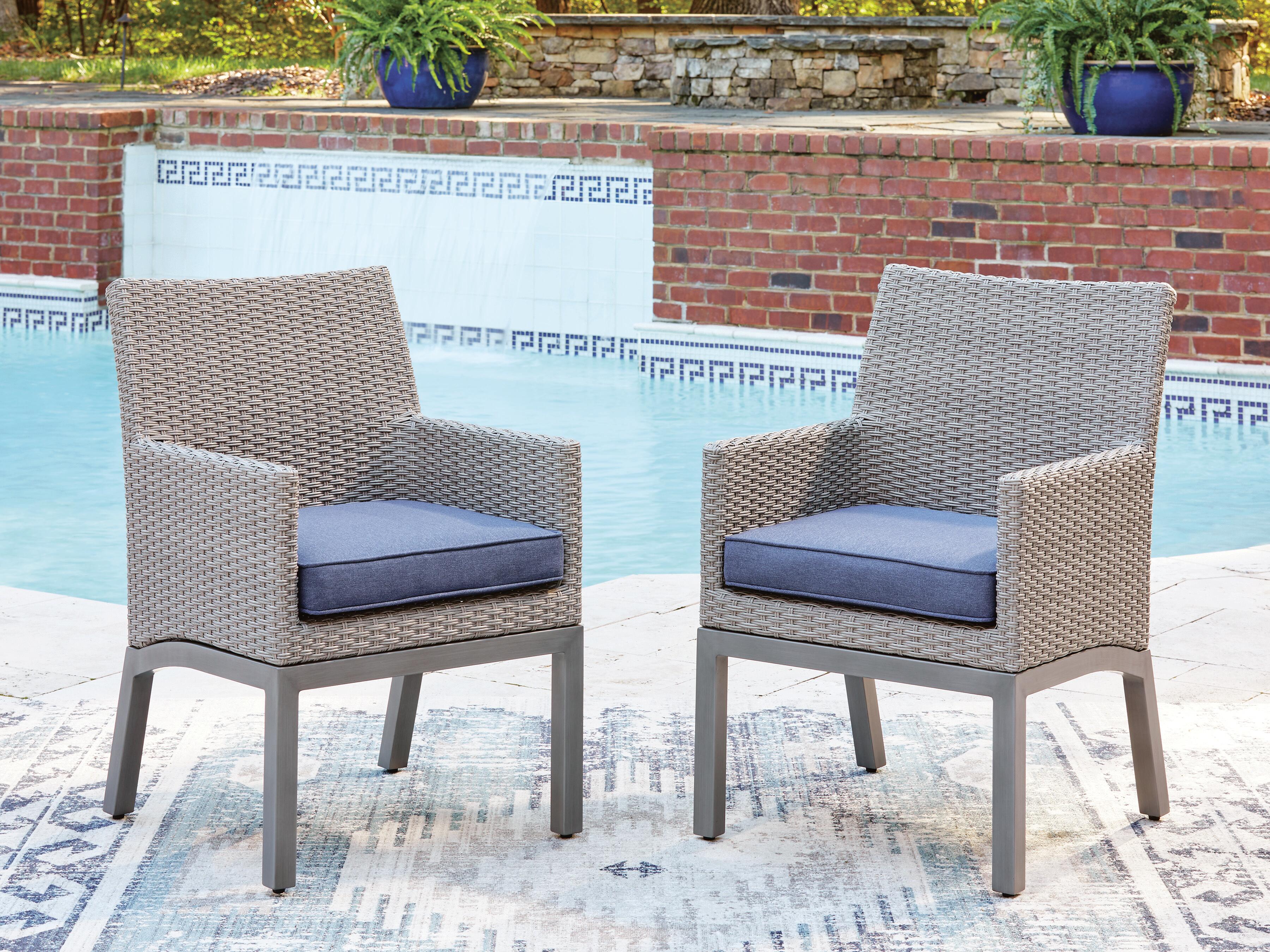 Dar Furniture - Ashley Furniture - Half Moon Beach Outdoor Arm Chair with Cushion (Set of 2) - Arm Chair With Cushion (Set of 2) / Blue/Gray - PCP418-601A