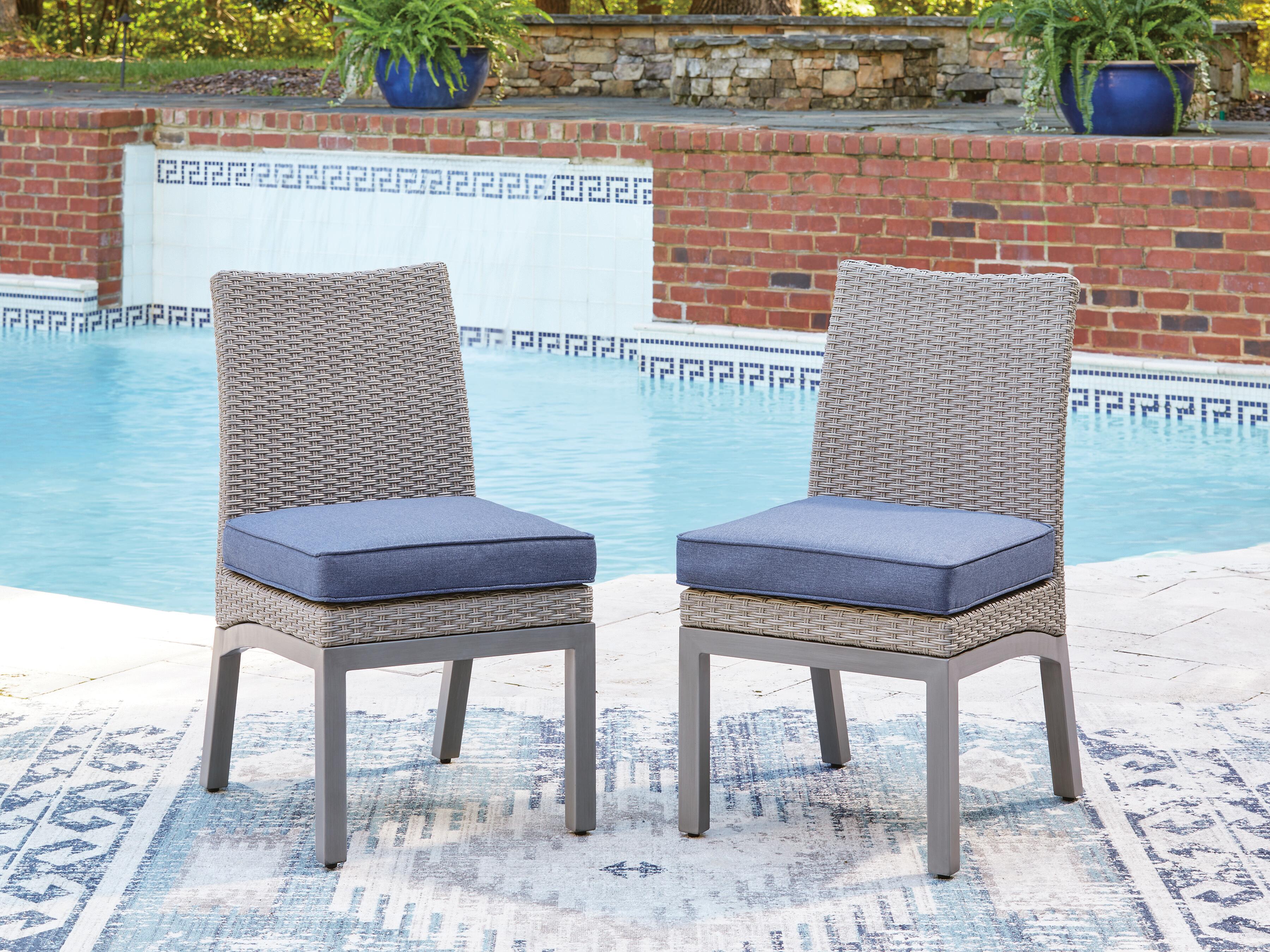 Dar Furniture - Ashley Furniture - Half Moon Beach Outdoor Side Chair with Cushion (Set of 2) - Side Chair with Cushion (Set of 2) / Blue/Gray - PCP418-601