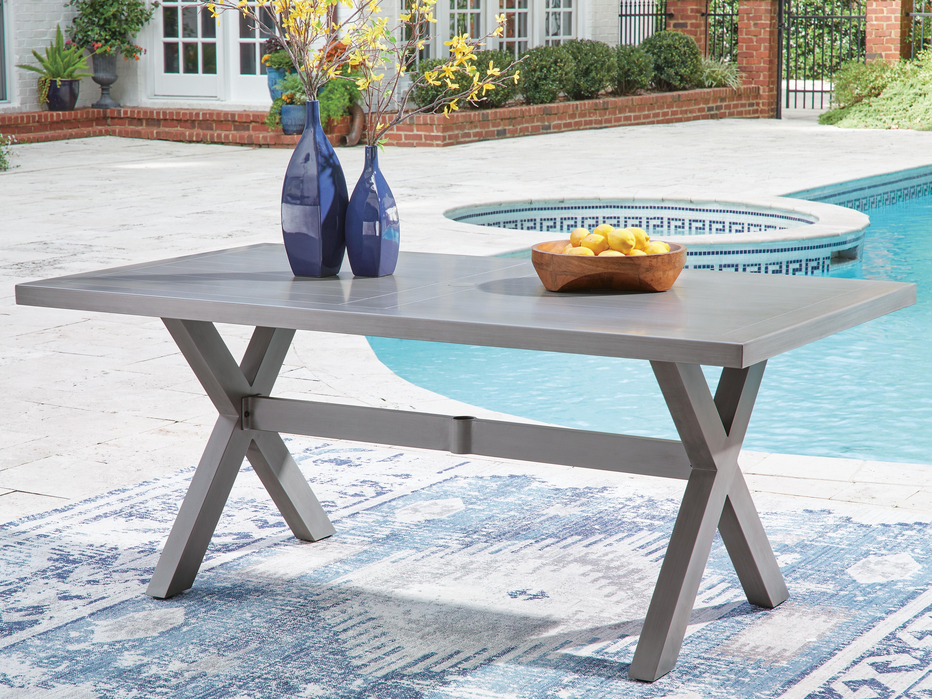 Dar Furniture - Ashley Furniture - Half Moon Beach Outdoor Dining Table - RECT Dining Table w/UMB OPT / Gray - PCP418-625