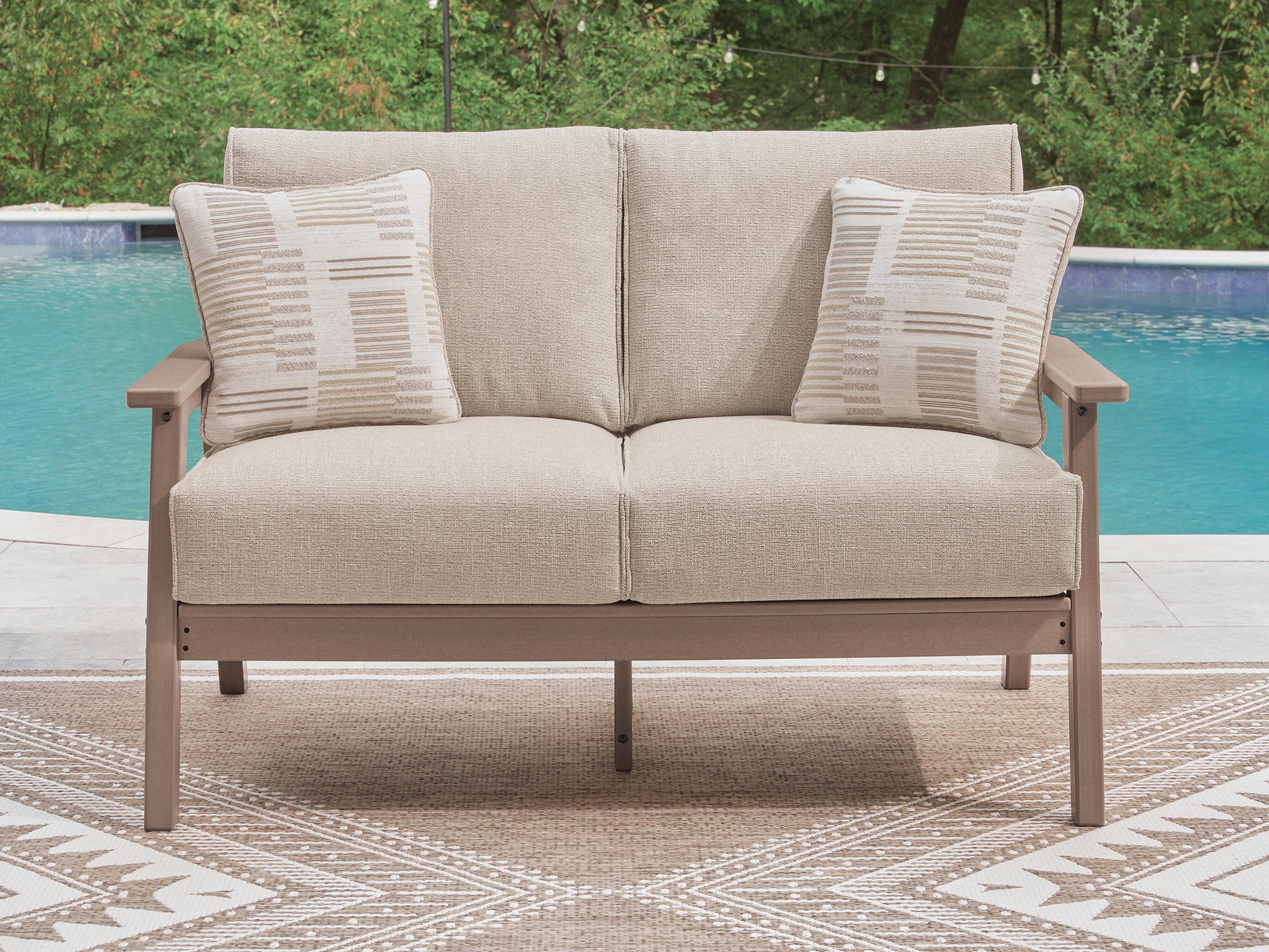 Dar Furniture - Ashley Furniture - Grover Beach Outdoor Loveseat with Cushion - Loveseat w/Cushion / Driftwood - PCP422-835