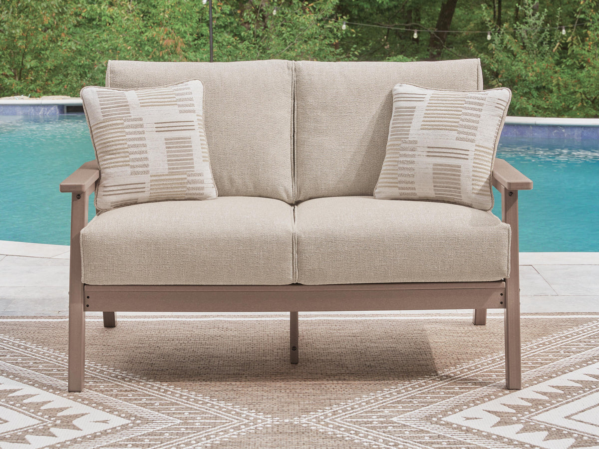 Dar Furniture - Ashley Furniture - Grover Beach Outdoor Loveseat with Cushion - Loveseat w/Cushion / Driftwood - PCP422-835