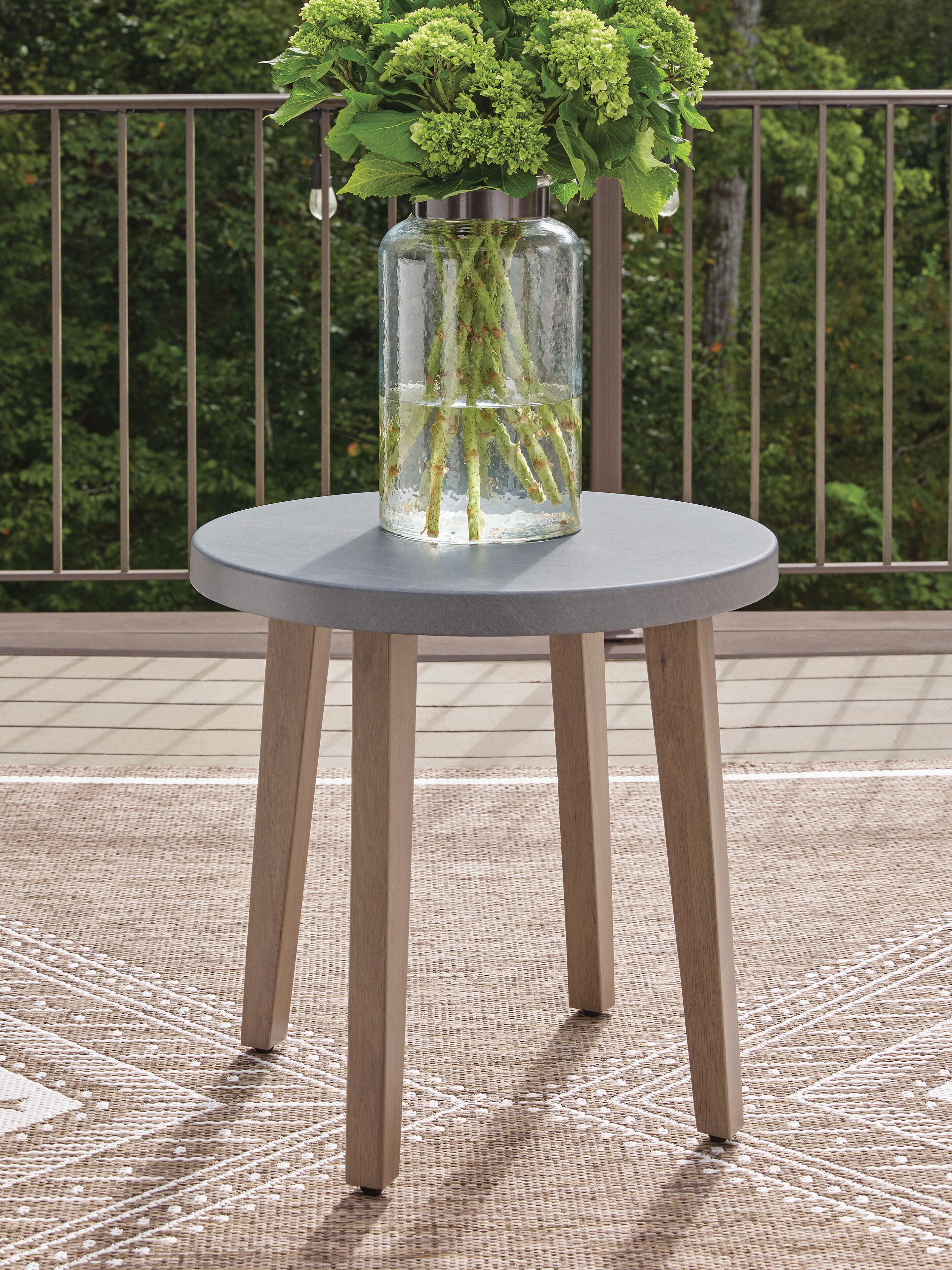Dar Furniture - Ashley Furniture - Harmony Headlands Outdoor End Table - Round End Table / Natural/Gray - PCP428-706
